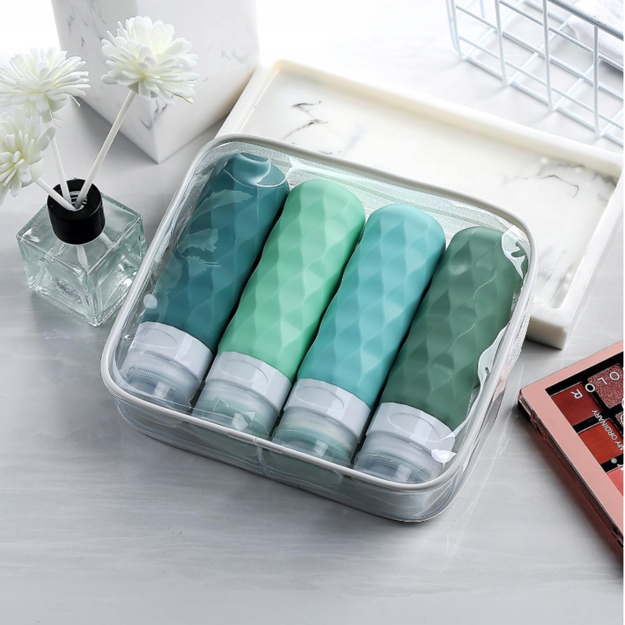 Kosmetyczka HomeDesign23 Silikonowe Butelki Podróżne niebieski