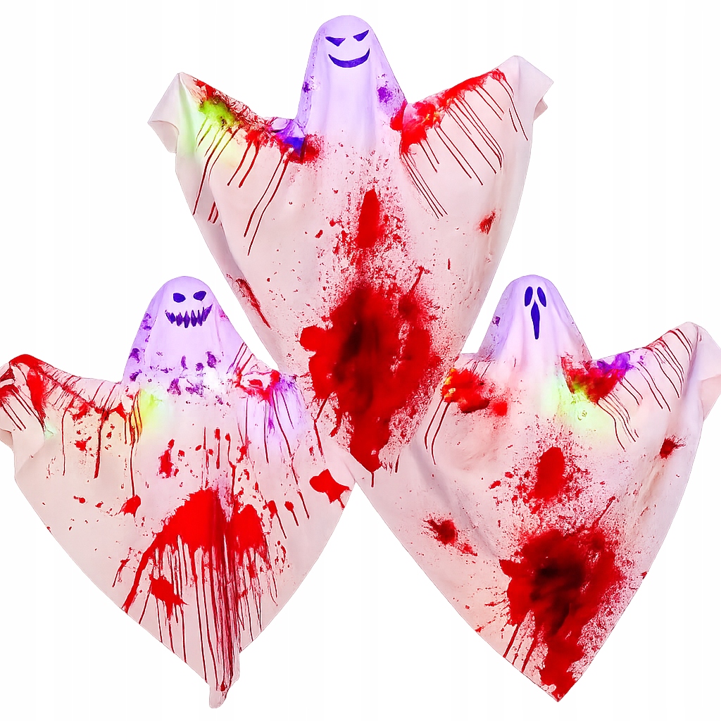 Halloweenská Led dekorace – 3× Svítící Závěsné duchy 63 cm D5.7