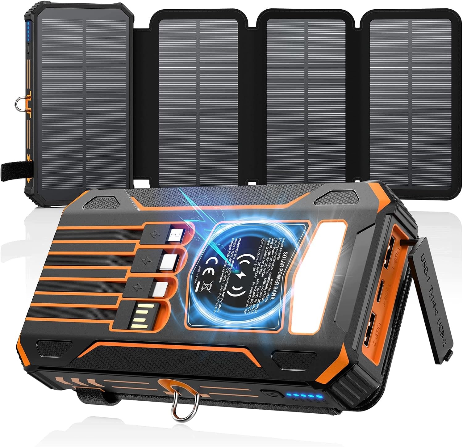 Solární Powerbanka 20000MAH 7 Výstupů 2 Bezdrátové Vstupy Černá