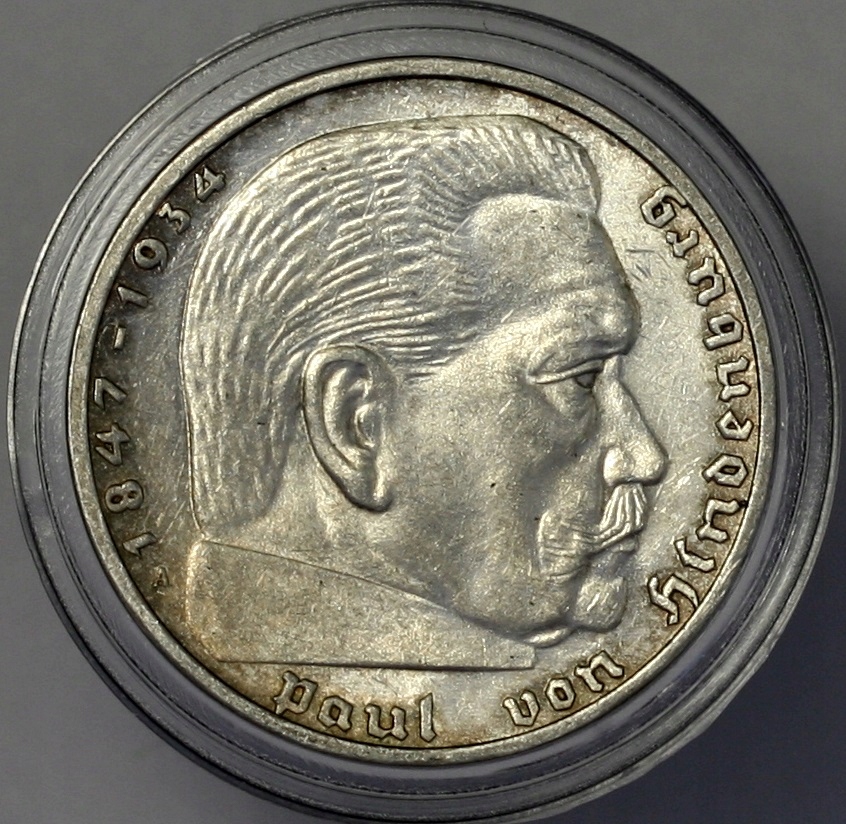 NIEMCY, III RZESZA 2 MARKI 1939 A HINDENBURG, SREBRO, stan 1-