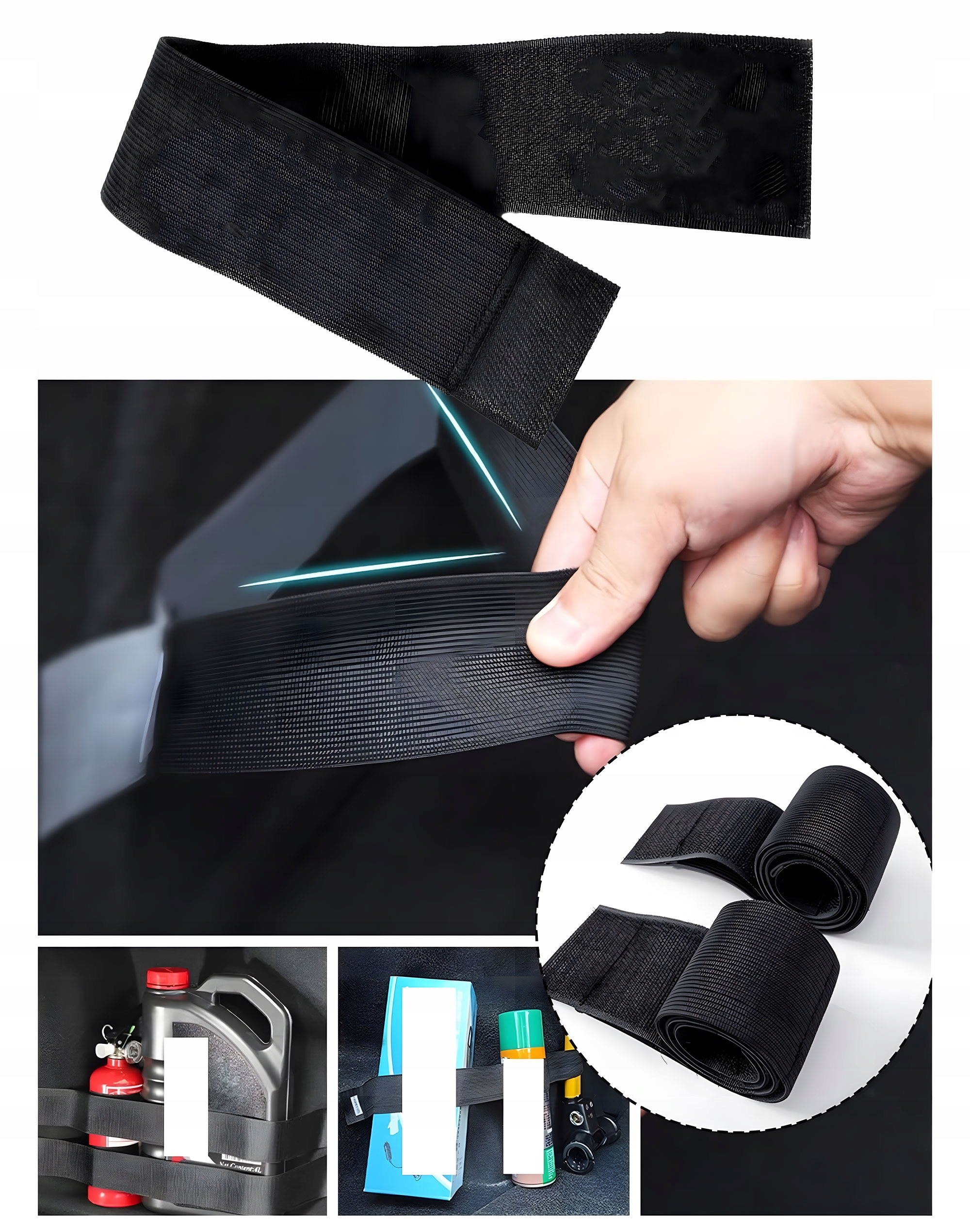 ORGANIZER PASEK DO BAGAŻNIKA SAMOCHODOWY DO AUTA RZEPY 60 CM MOCNA GUMKA Rodzaj siatki