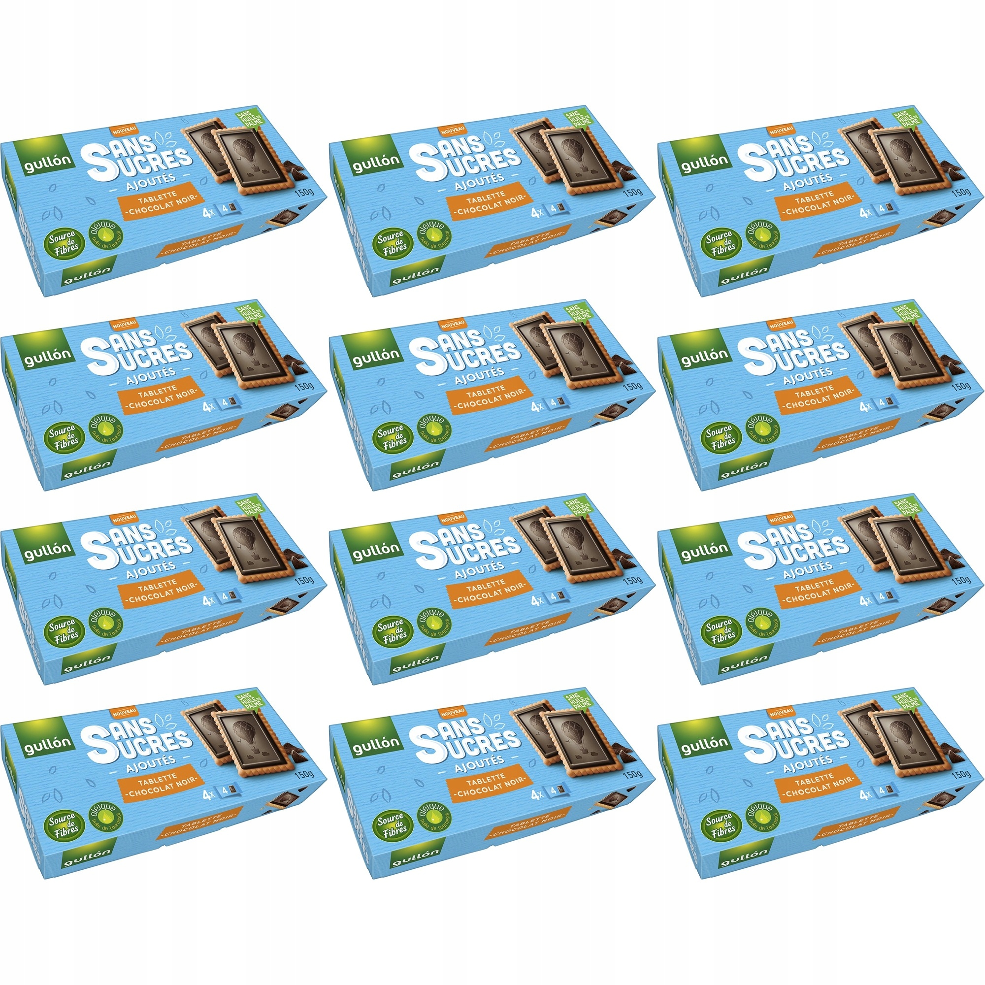 Zestaw 12 x Gullon Herbatniki z czekoladą bez dodatku cukru 150 g
