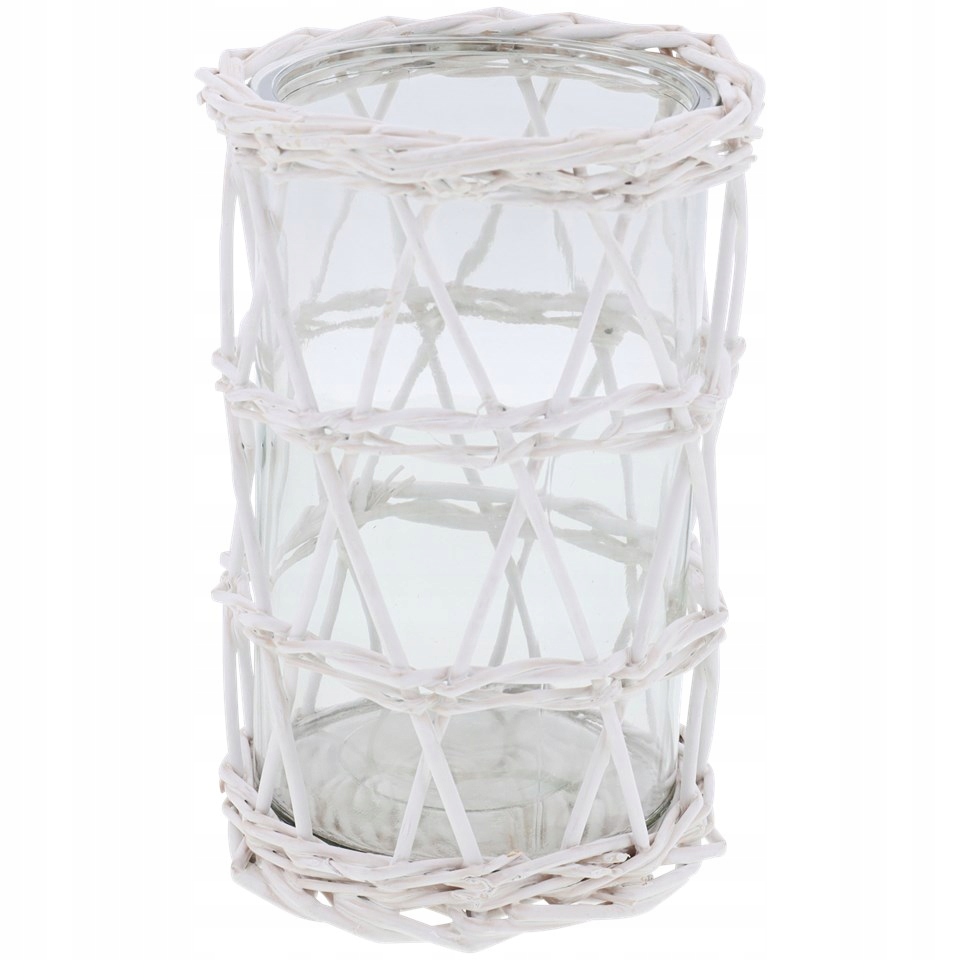 ŚWIECZNIK LAMPION RATTANOWY SZKŁO BAMBUS WZ1 BIAŁY