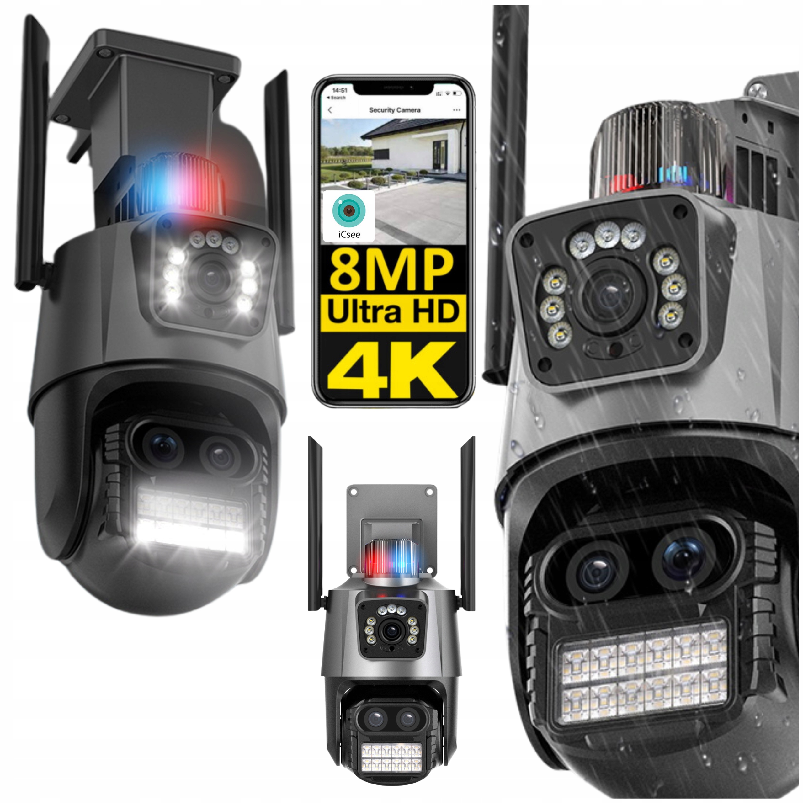 Otočná Vonkajšia Kamera 3 Objektívy 8MP Ip Zoom Trojitý Alarm Sledovanie