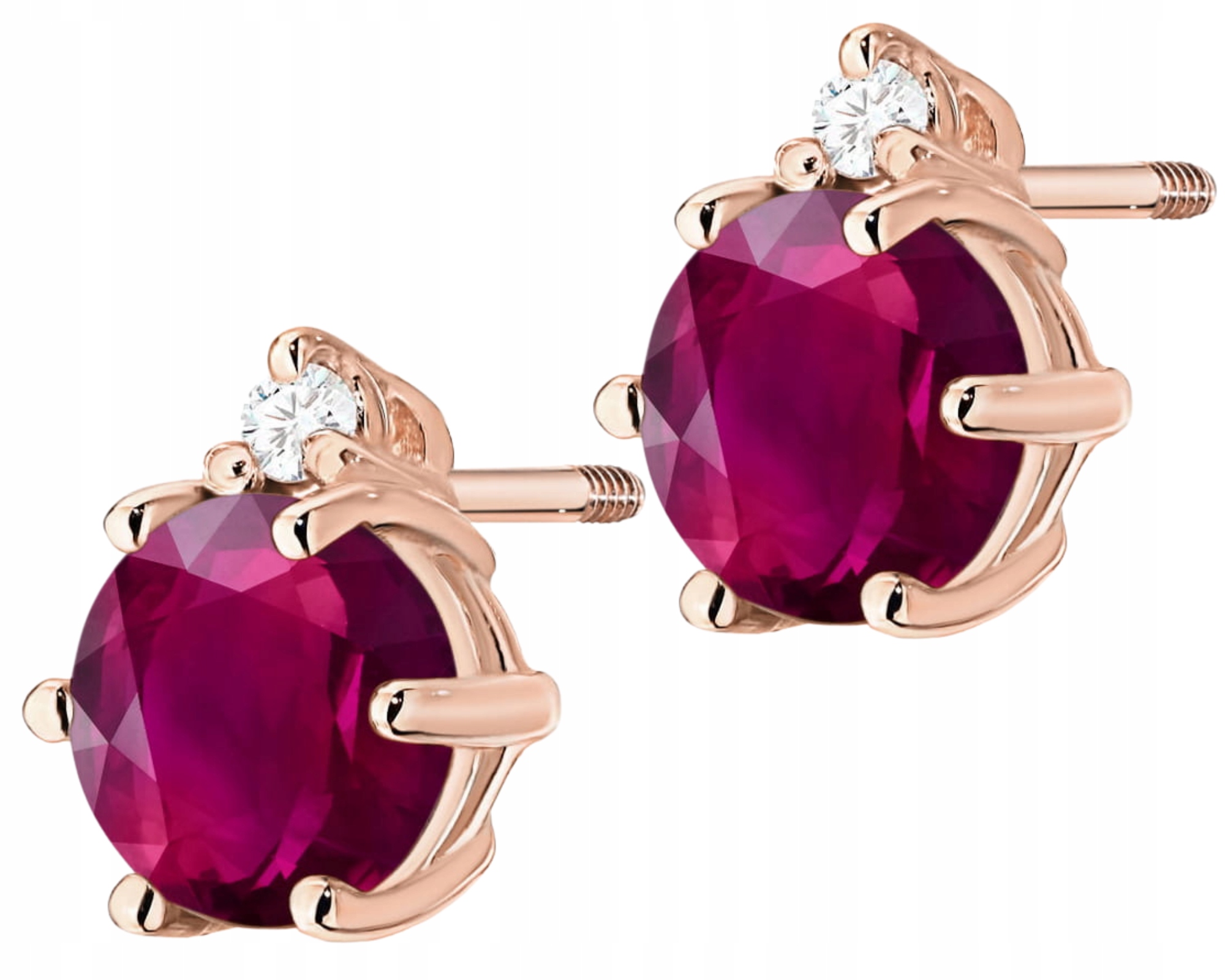 Růžové Zlato Náušnice S Rodolitem A Brilianty, Šroubovací Tyčinka 585