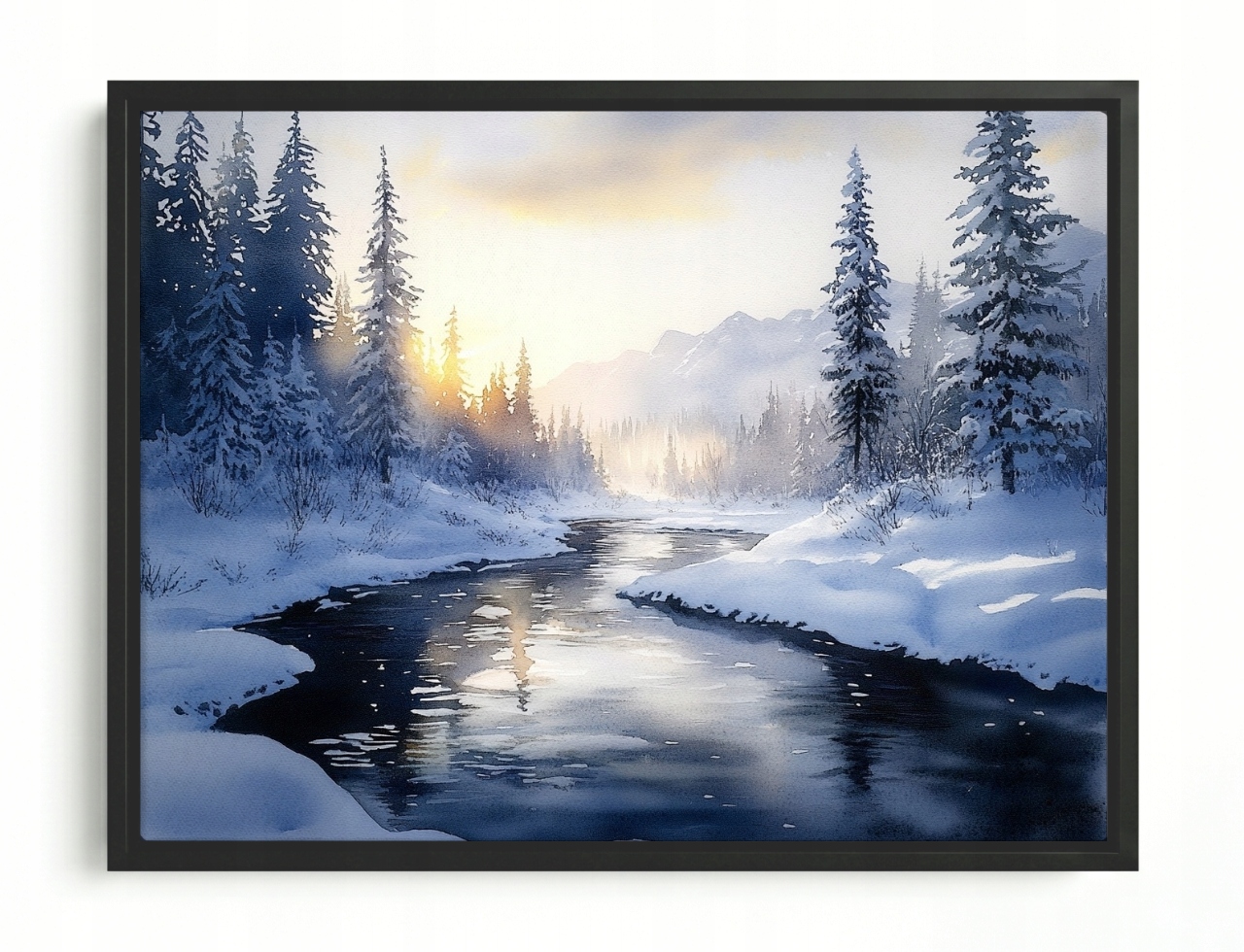 Obraz Rám Americká Krajina Hory Vrcholky Les Řeka Zima Sníh 80x60