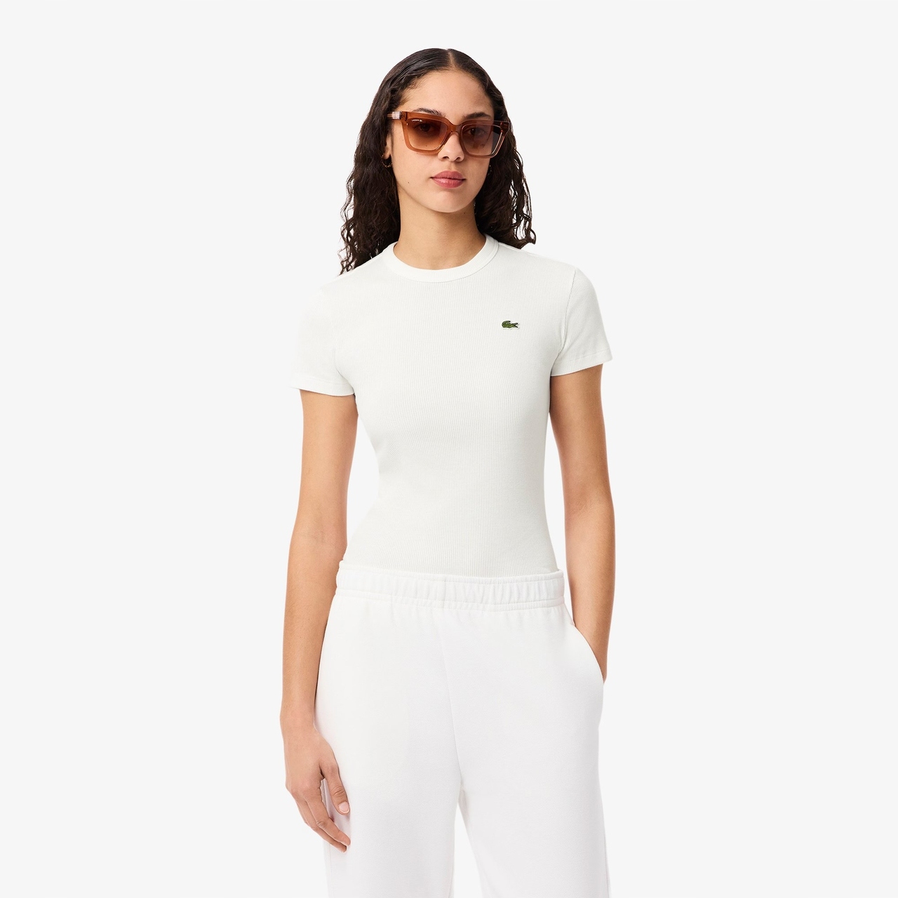 Lacoste Dámské žebrované Tričko TF5538 Blanc 36
