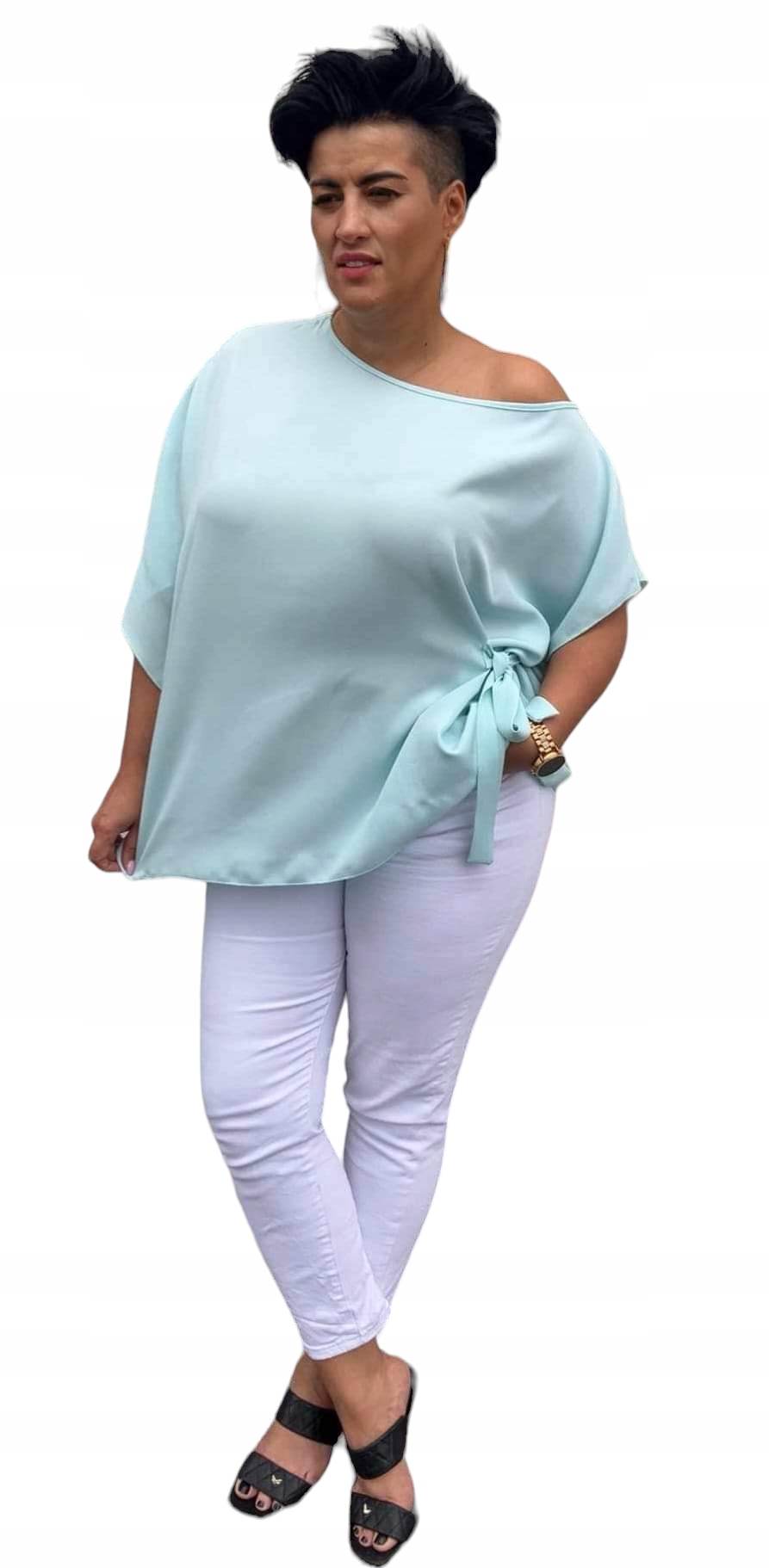 Elegantní mátová halenka plus size se zavazováním, velikost 42, vel. 42