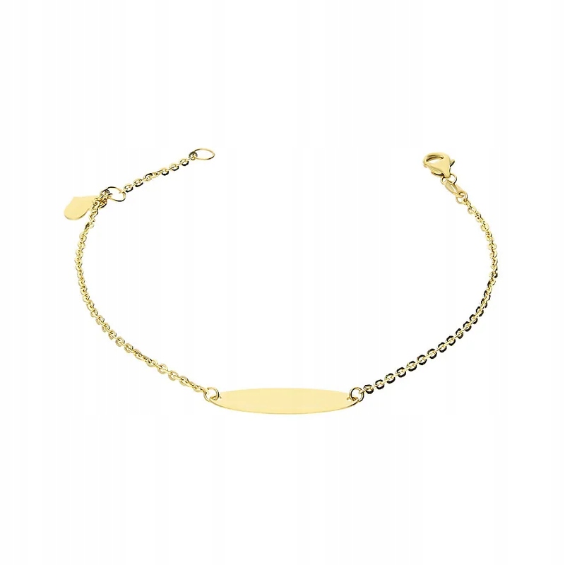 Náramek zlatý 585, oválná destička na řetízku Rolo 1.48g jako dárek 14kt