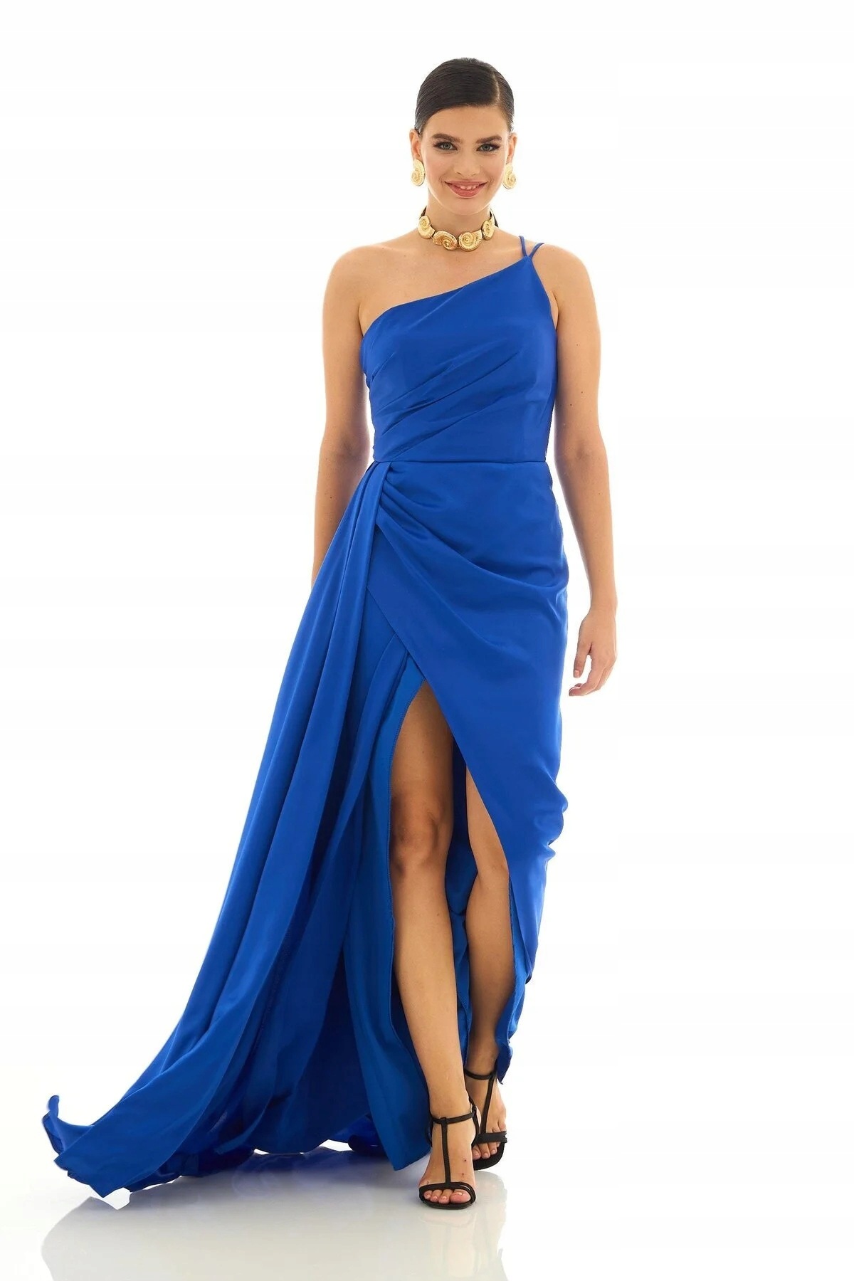 Elegantní Šaty Maxi Modré S Asymetrickým Výstřihem 42 5IA