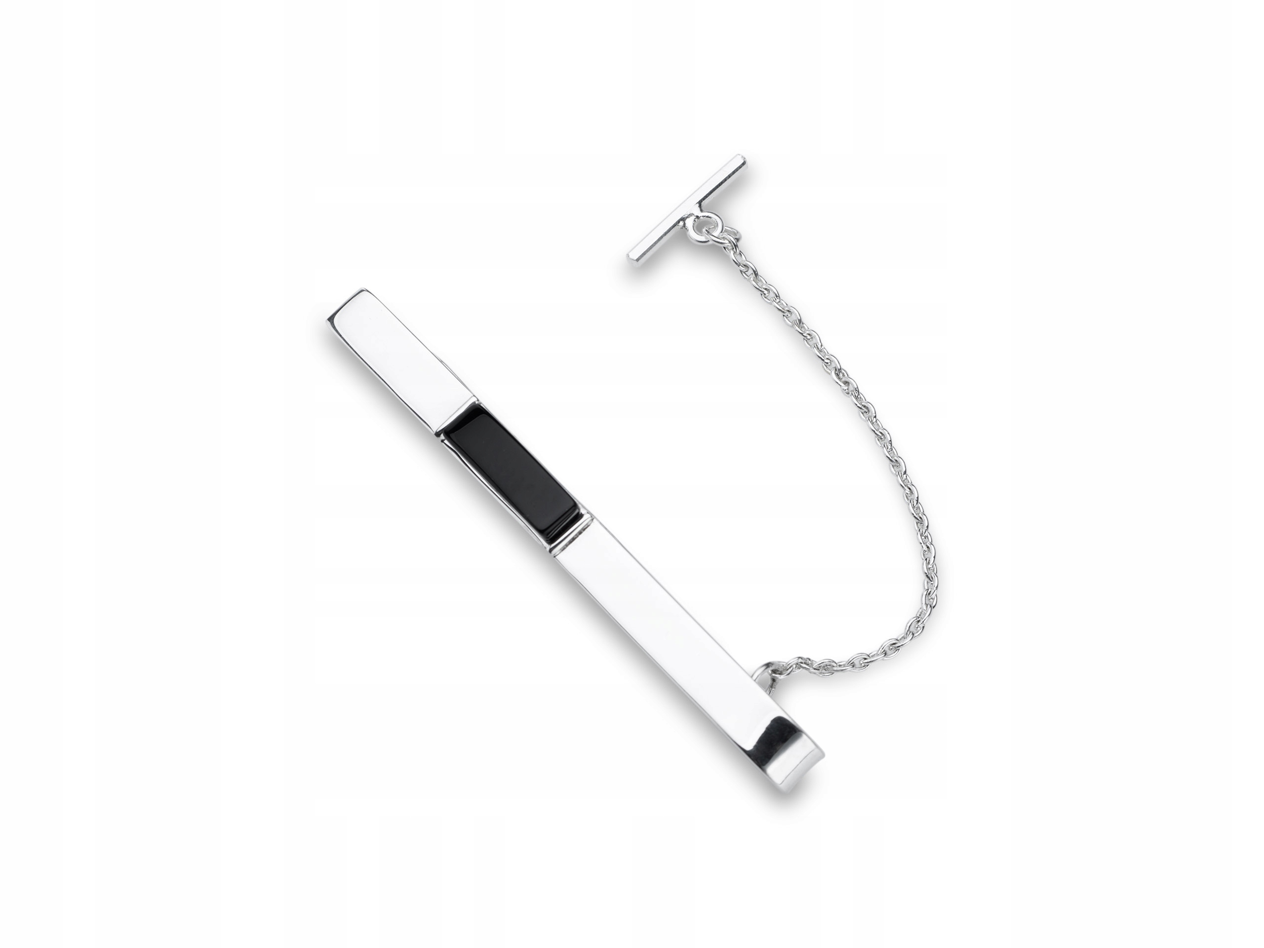 

Spinka do krawata srebrna z prostokątnym onyksem