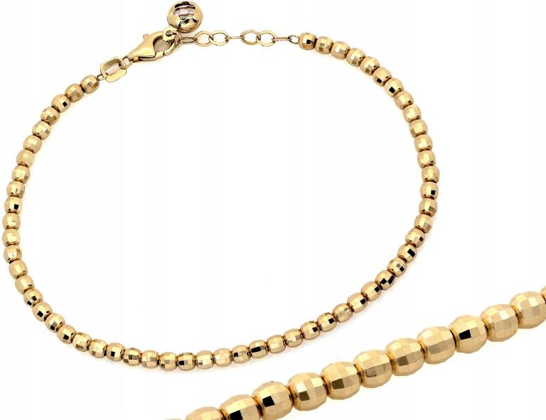 Dámský náramek ze zlatých lesklých kuliček žluté zlato 585 délka 19 cm
