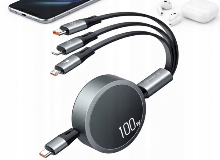 Zvinovací Usb kabel 3w1 Lightning pro iPhone, Micro Usb, Usb Typ C, 1,1 m