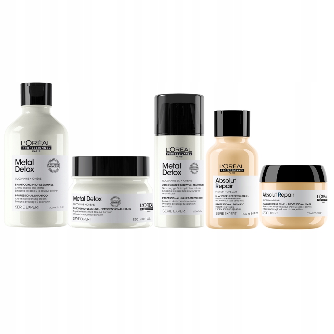 Loreal Metal Detox szampon neutralizujący, maska do włosów, krem ochronny