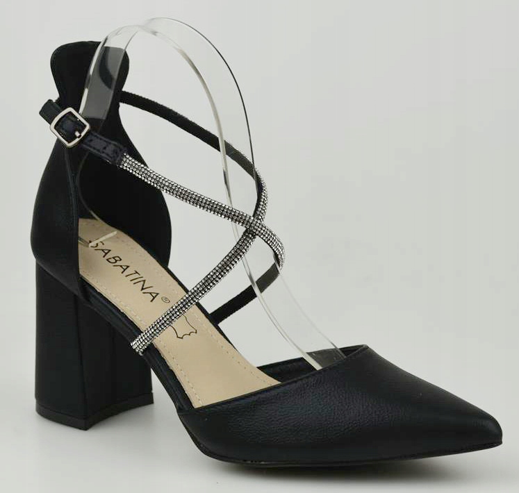 Czółenka Na Obcasie Z Ozdobnymi Paskami czarne Sabatina 750-1 37