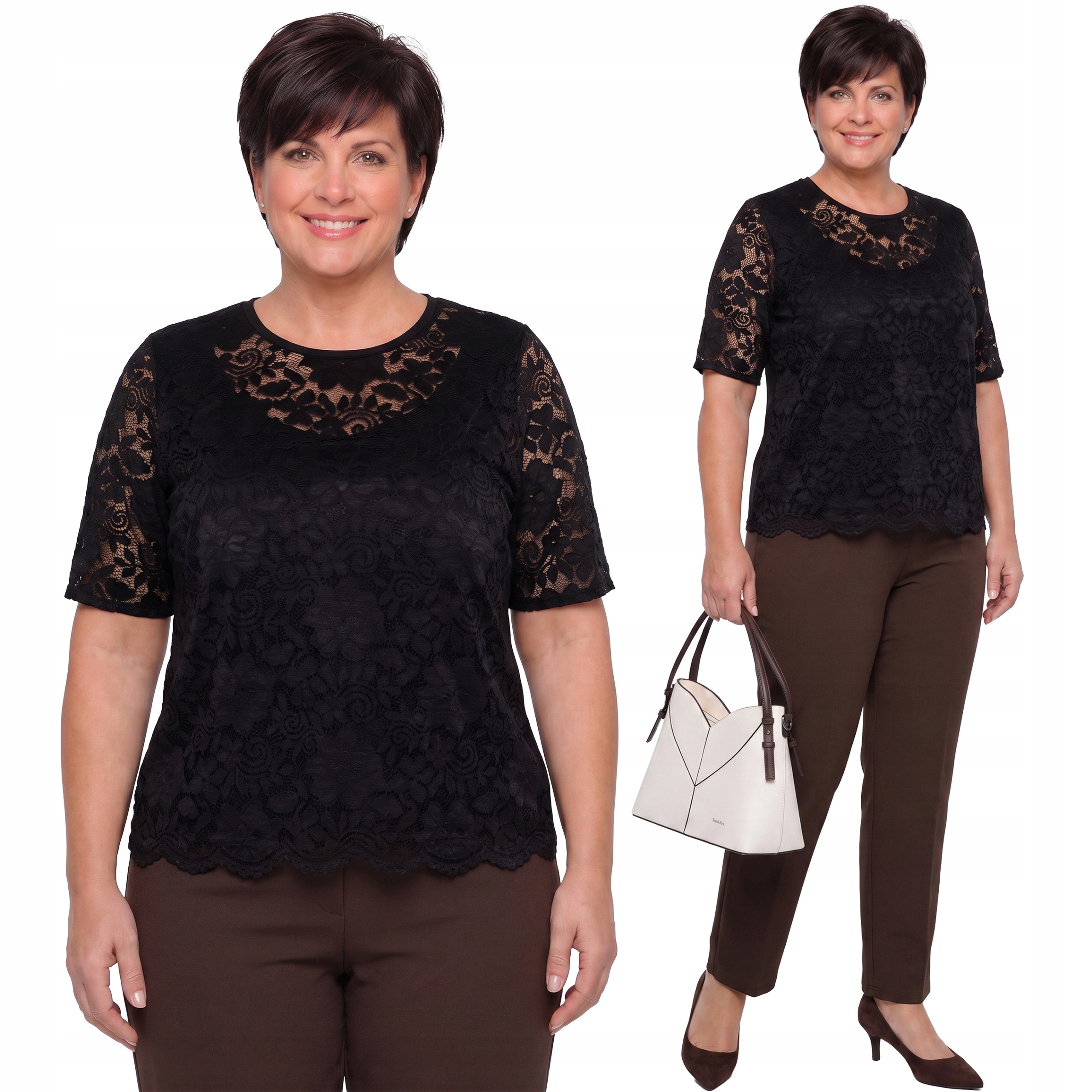 Černá halenka z květinové krajky plus size velikost 52/54