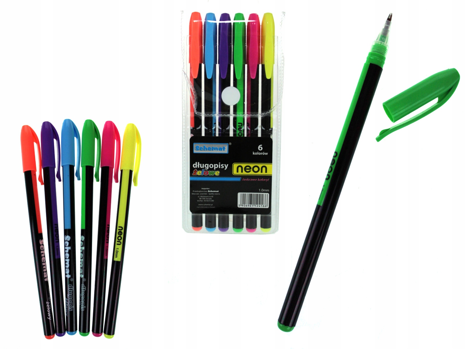 długopisy żelowe 6szt. neon — 2