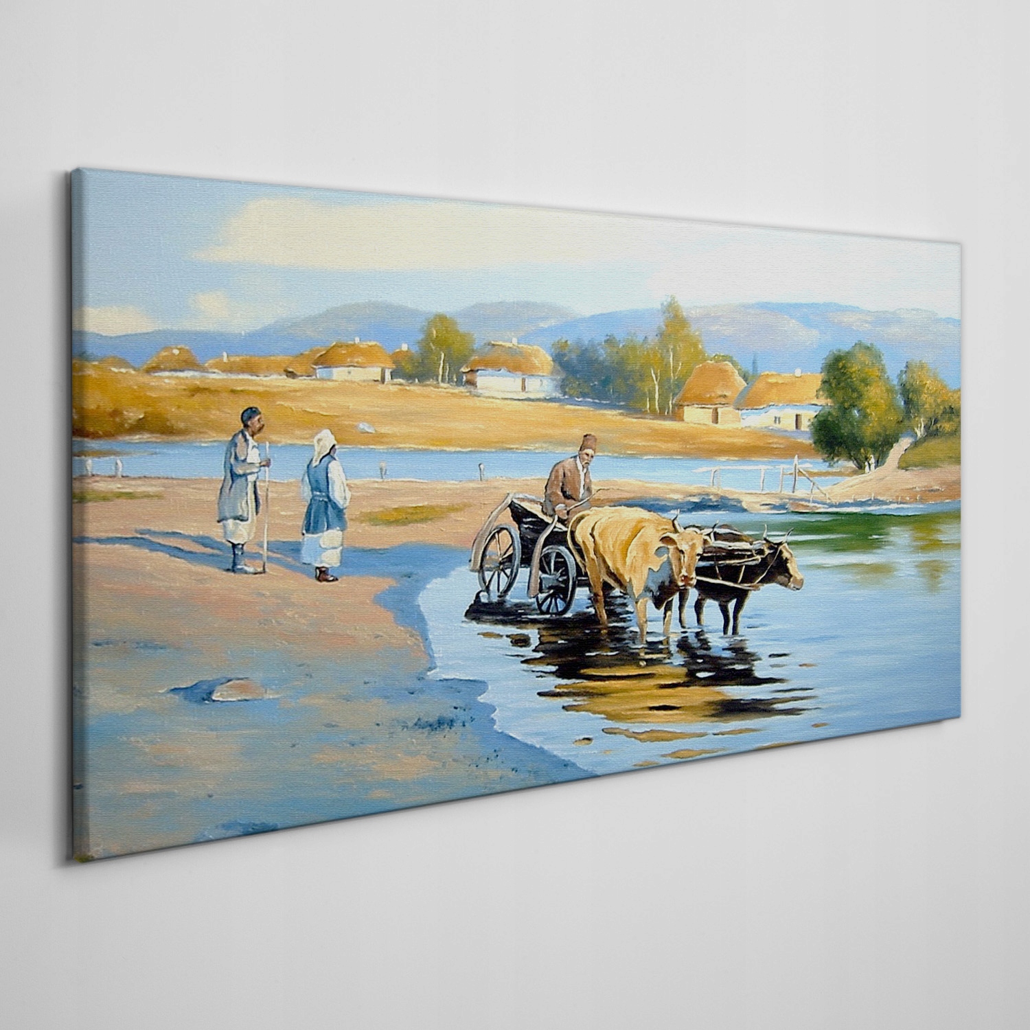 

Obraz na płótnie Wieś wieśniacy rzeka chaty 120x60