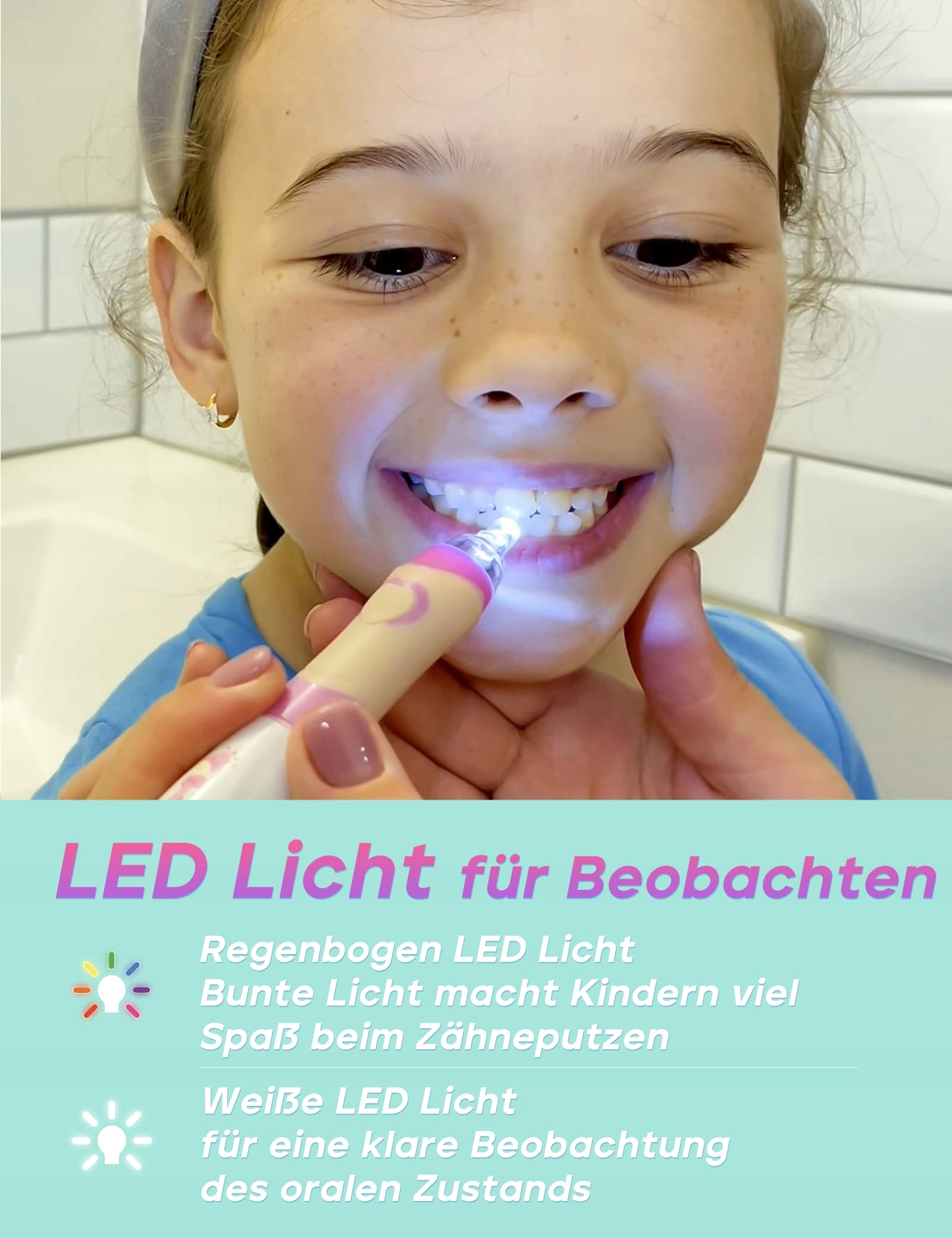 SEAGO Szczoteczka Elektryczna Dla Dzieci 4 Końcówki LED 4 Tryby Zielona — miniatura 6