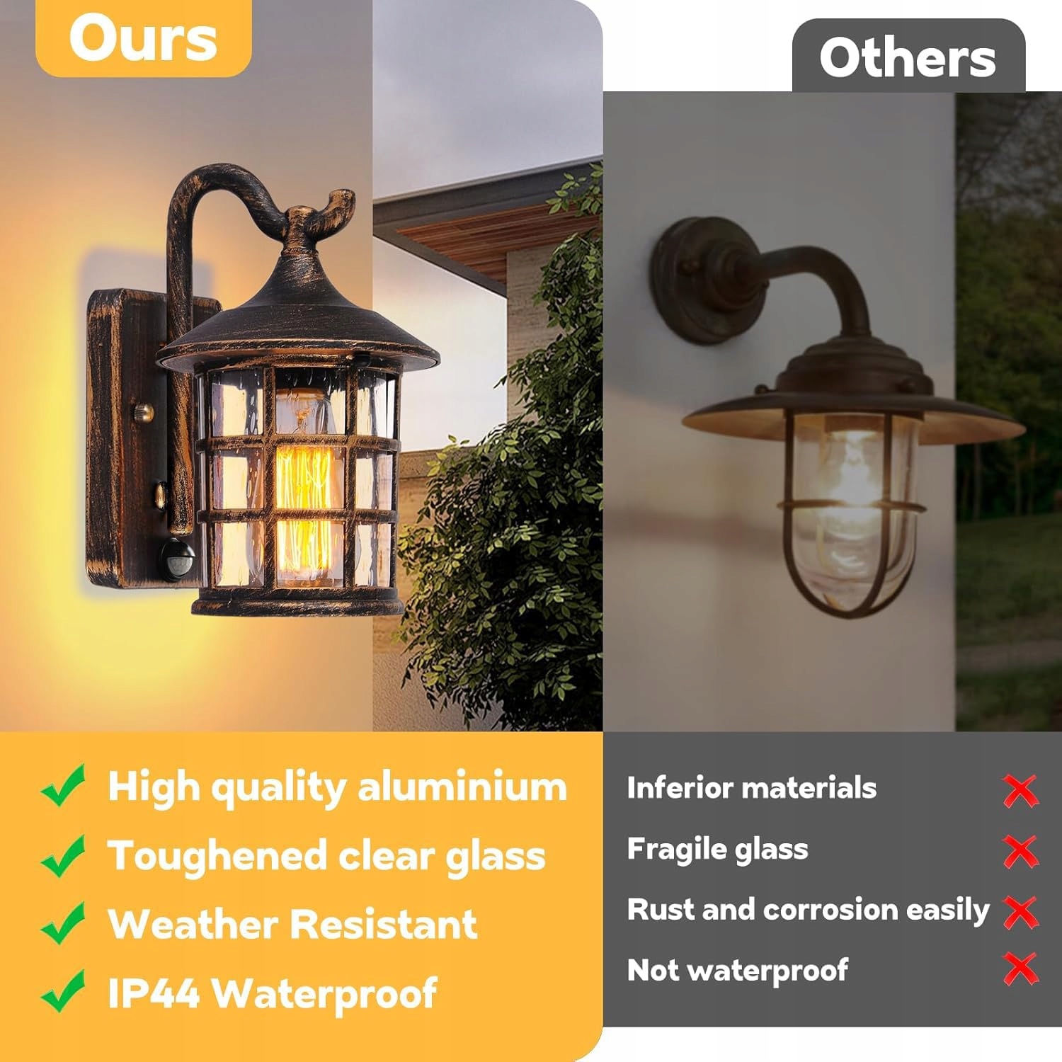 SUZNIU Lampa Zewnętrzna z Czujnikiem Ruchu Vintage E27 Bez Żarówki — miniatura 9