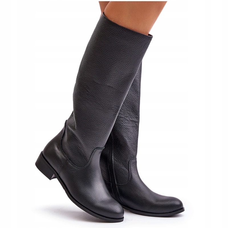 Dámské Kožené Kozačky S Plochým Podpatkem Na Zip Lewski 3616, Černé, Velikost 36