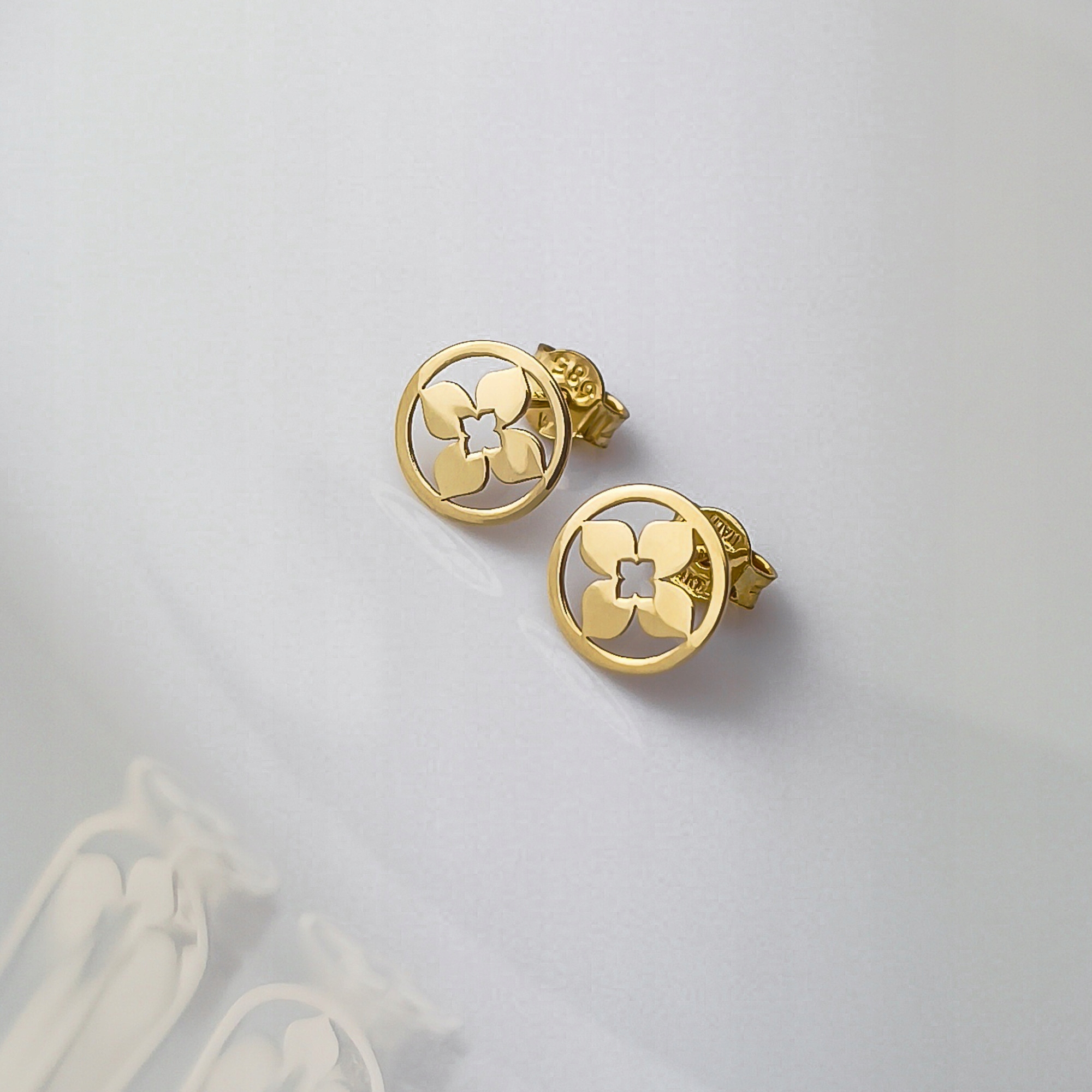 Złote kolczyki kwiaty pr. 585