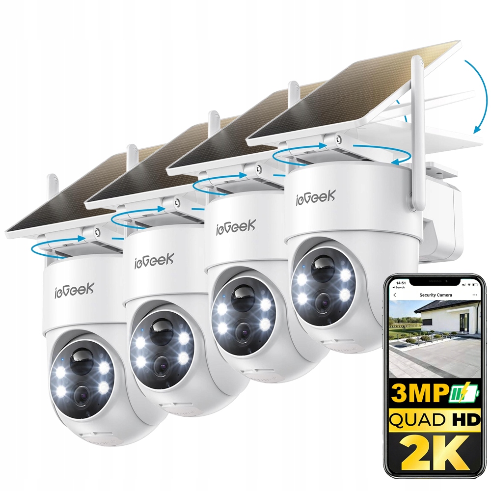 4 kusy 3MPX bezdrátová venkovní bezpečnostní kamera Ptz kamera