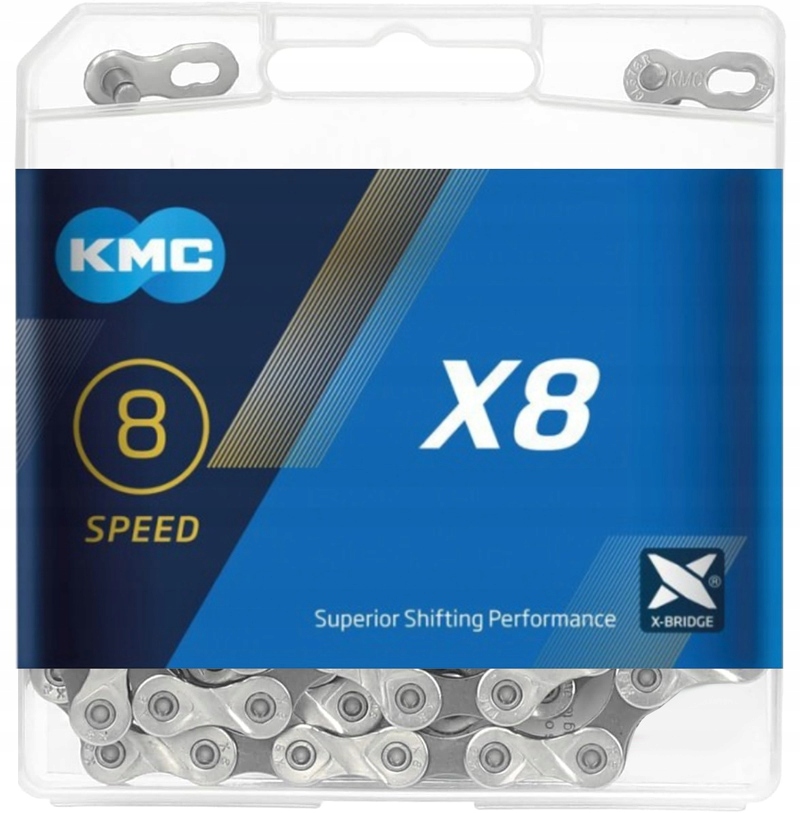 Lánc KMC X8 114 láncszem ezüst, GOMBOSTŰ, DOBOZ Márka KMC