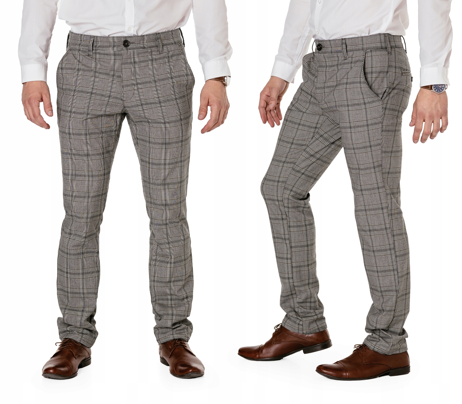 Elegantní pánské bavlněné kalhoty Chinos s kostkovaným vzorem Hunter 410/07 W34 L32