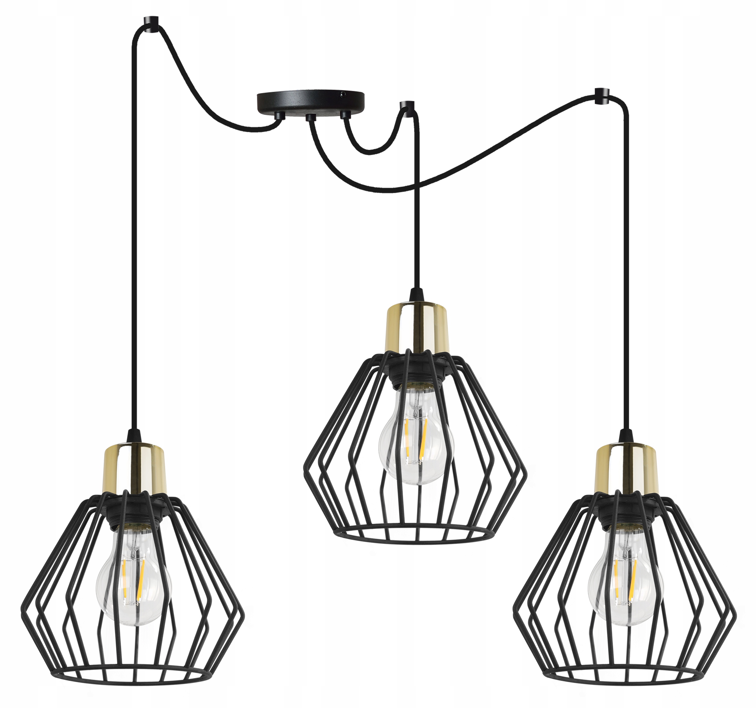 Závěsné Stropní Svítidlo Lustr Trojitý Pavouk Černý Loft Elegantní