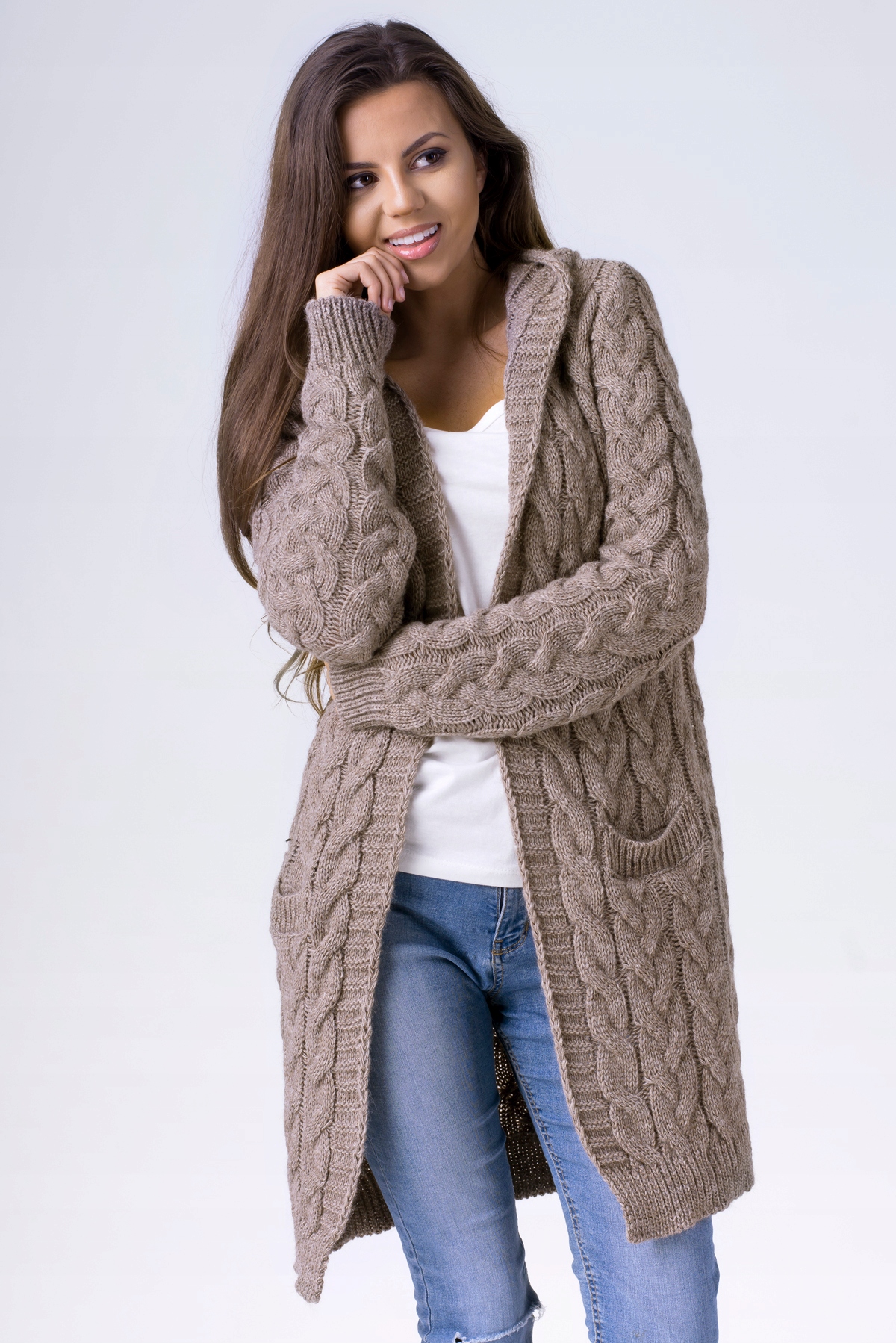 GLORIA BLOGERSKI CIEPŁY KARDIGAN Z KAPTUREM S/M Model GLORIA