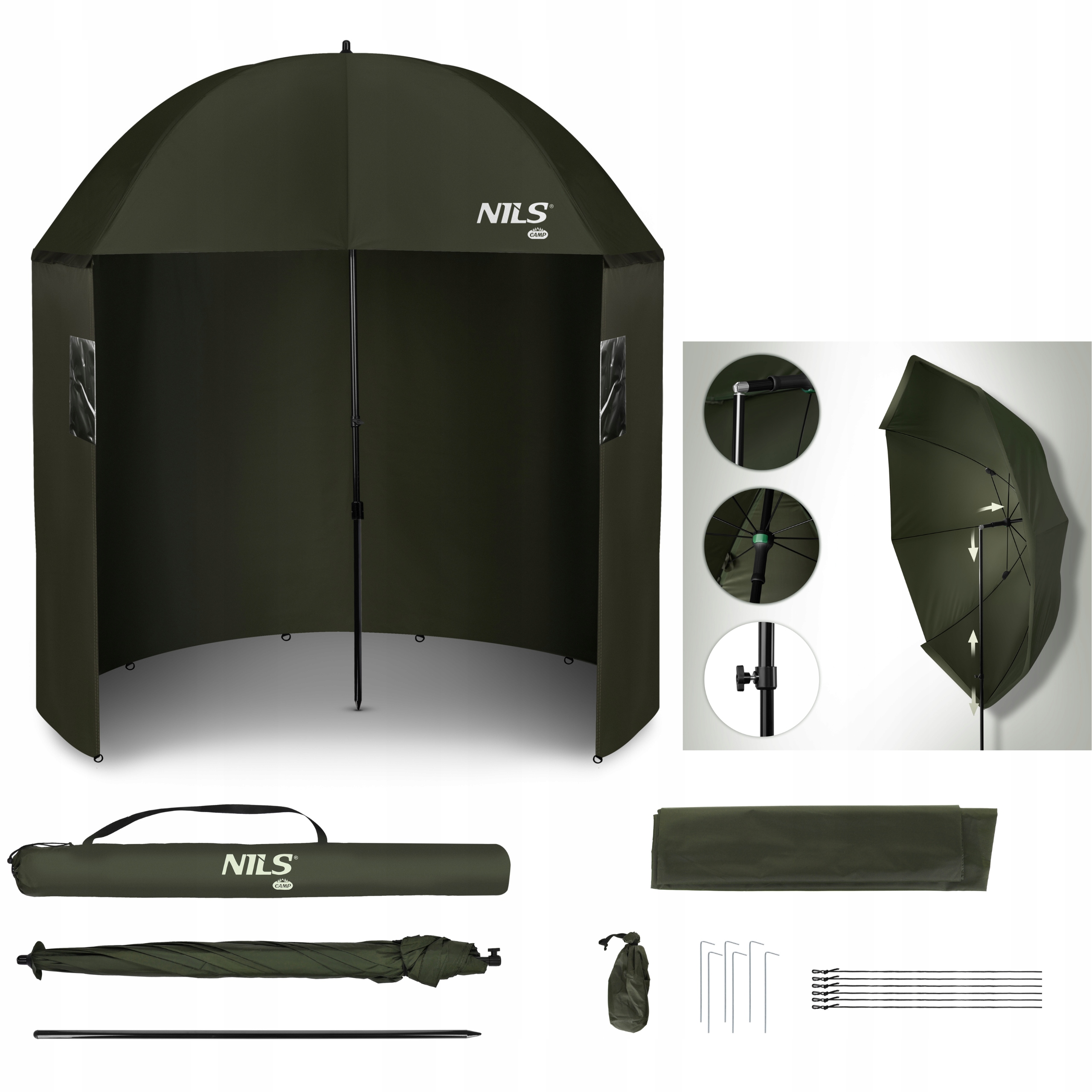 Parasol wędkarski z osłoną boczną namiotowy regulowany 250 Nils Camp