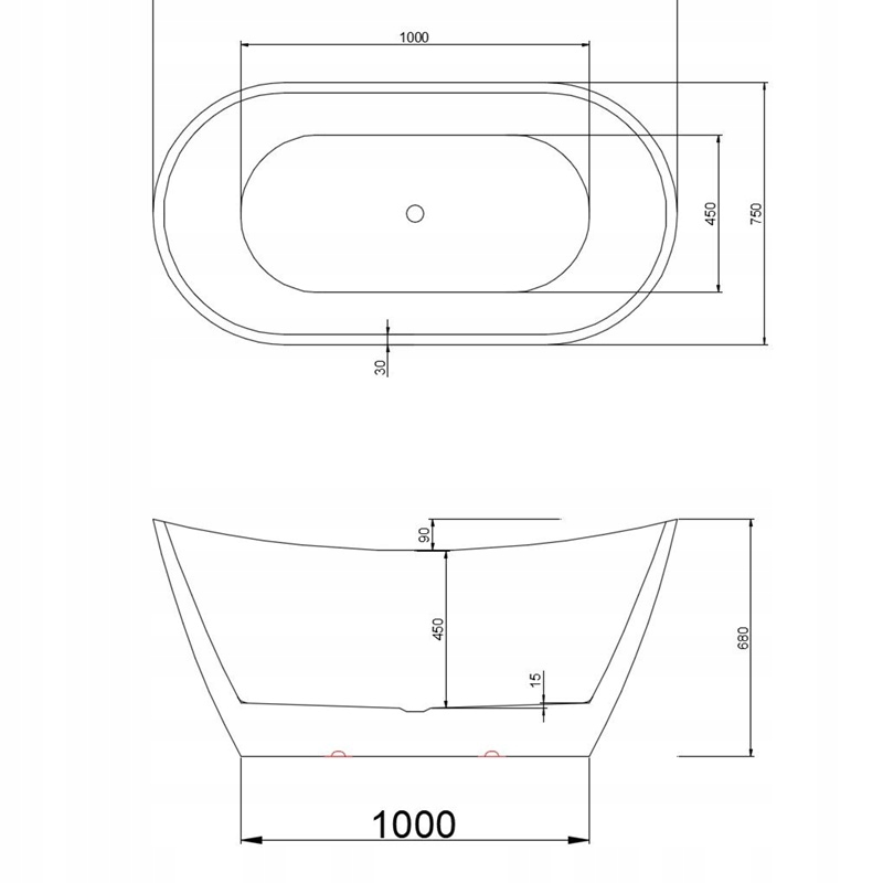 WANNA WOLNOSTOJĄCA RICA 513A CZARNA PRZELEW CHROM 150x75 CM Waga produktu z opakowaniem jednostkowym 50 kg