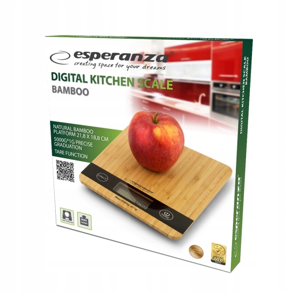 WAGA CYFROWA KUCHENNA ESPERANZA BAMBUSOWA LCD Model EKS005