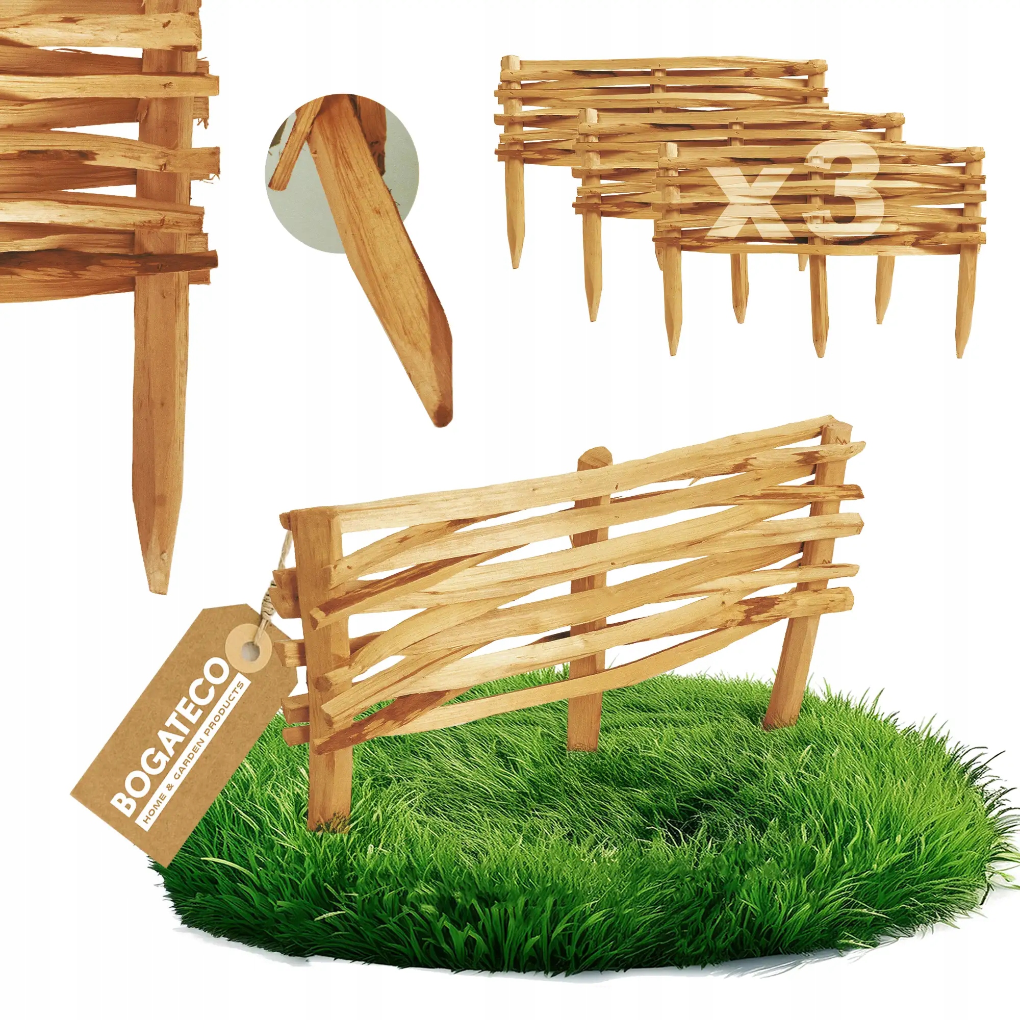 Rabatka Z Loupané Lísky Plot Obrubník Palisáda 60x20cm Hnědá 3 Kusy