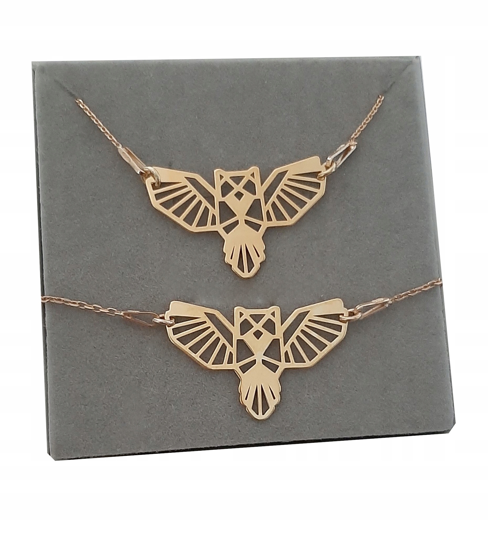 

Złoty komplet Origami Sowa Celebrytka srebro 925