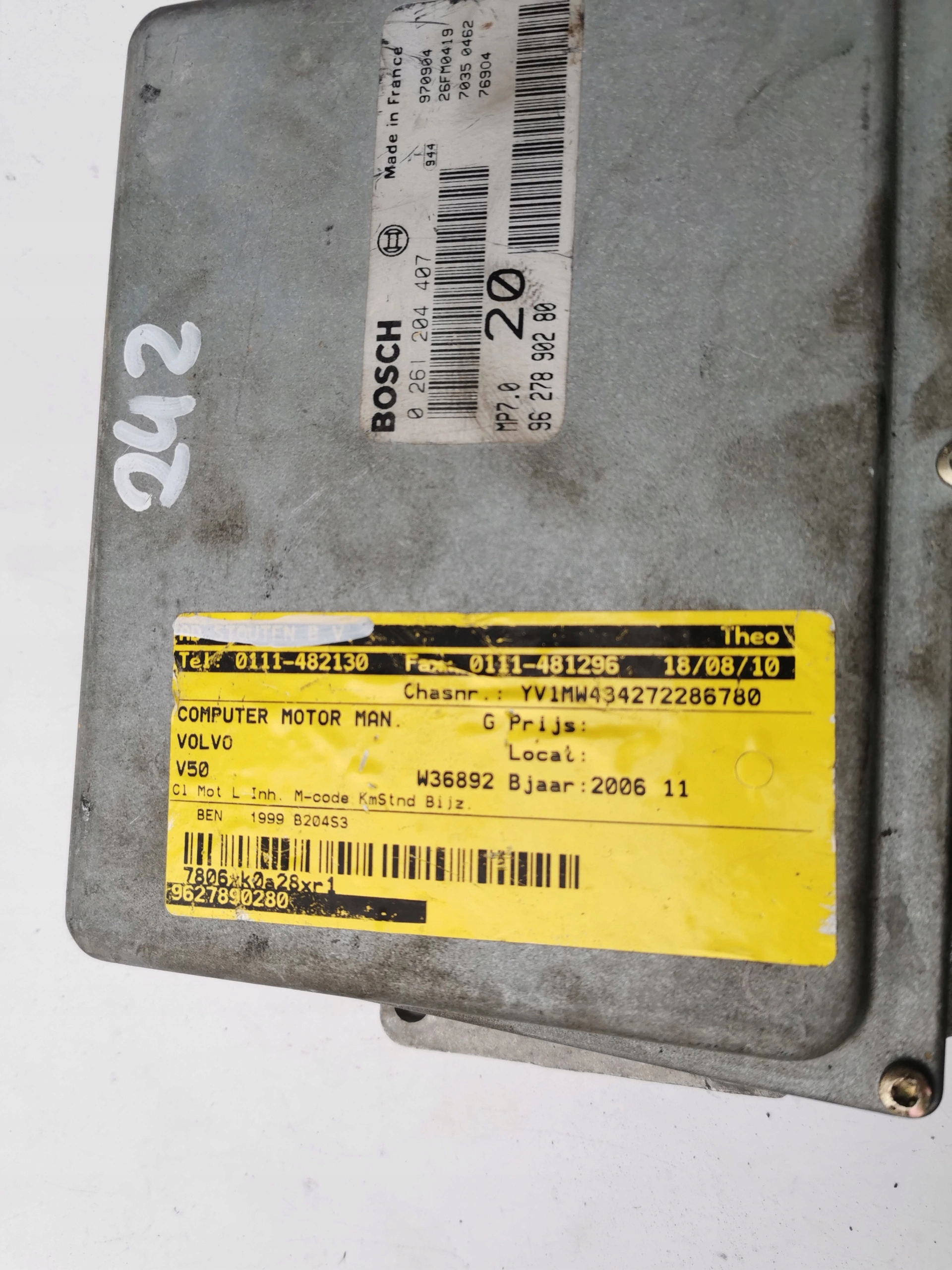 VOLVO V50 2.0B 0261204407 9627890280 computer ECU