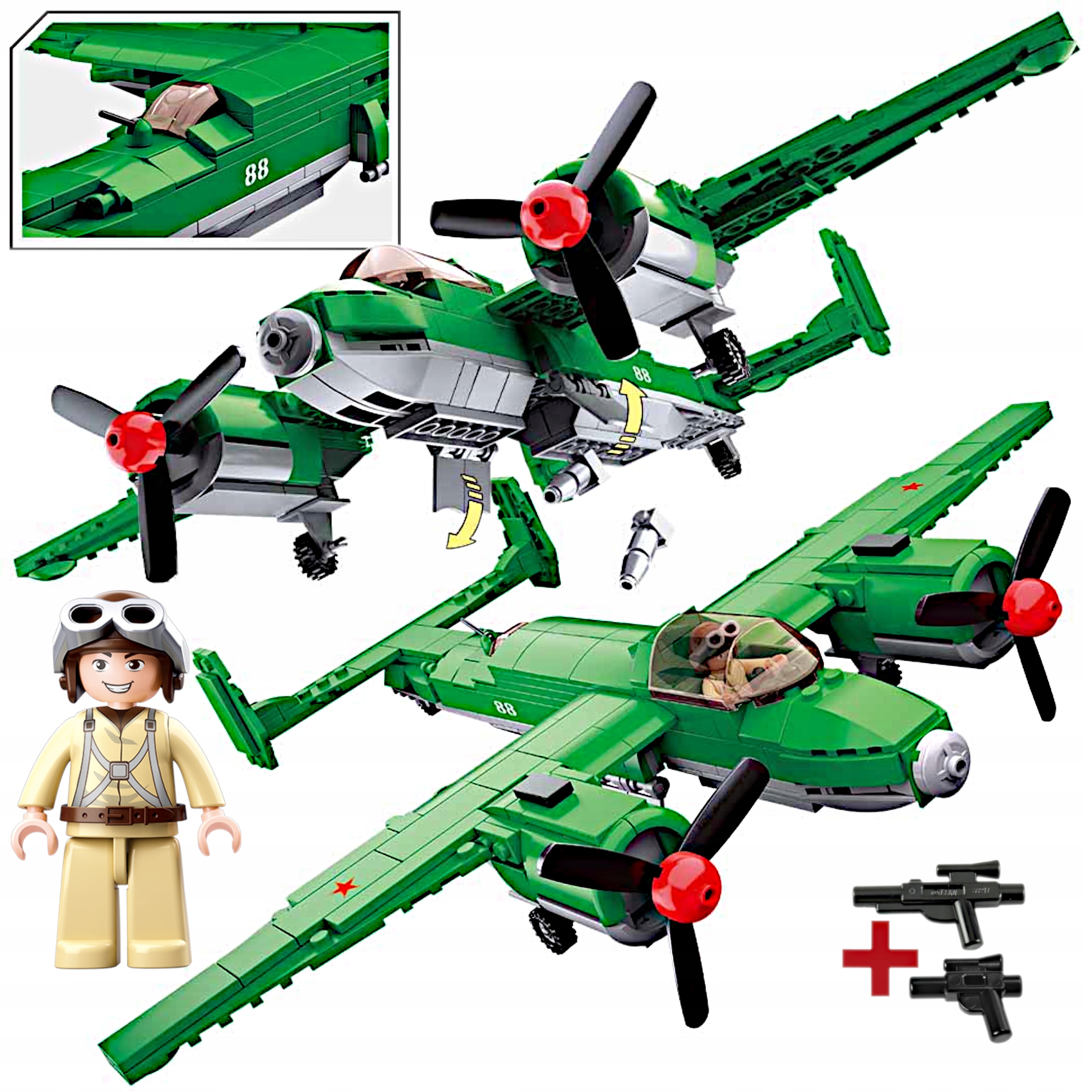 Stavebnice Letadlo Tupolev Útočný Bombardér Vojsko Pilot Figurka Lego