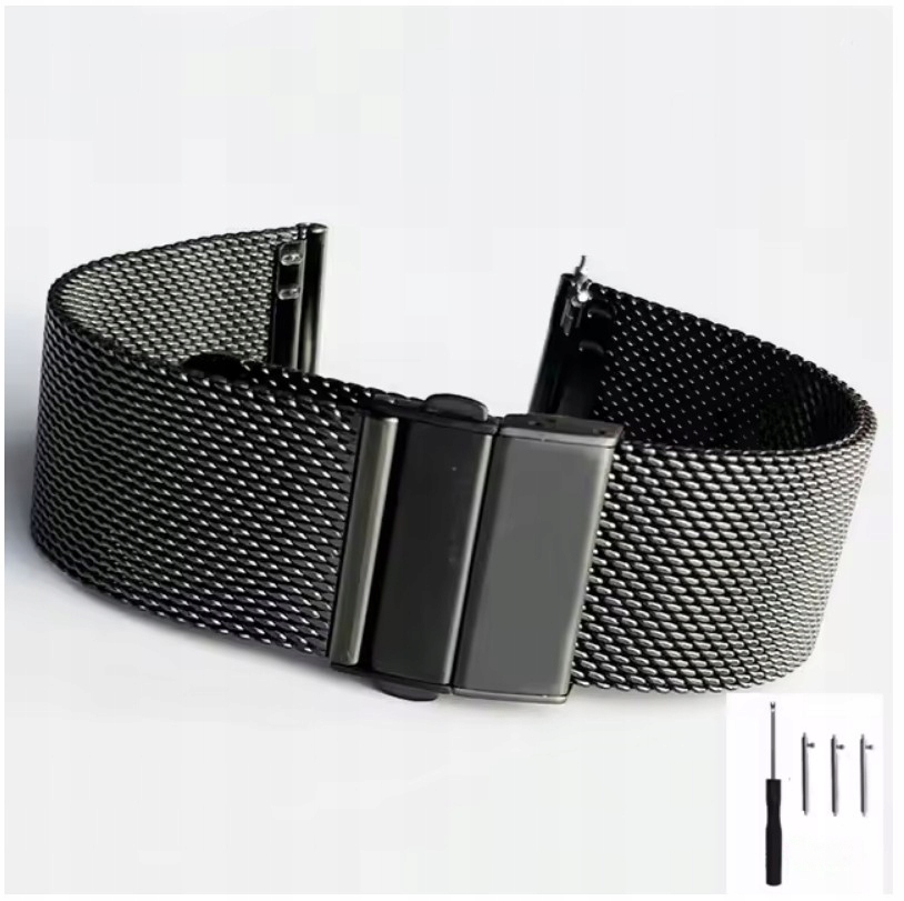 Bransoletka do zegarka męskiego damskiego stalowa czarna 22 mm mesh milanes