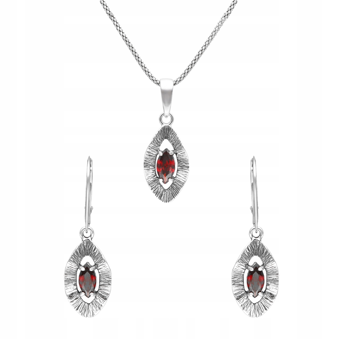 Stříbrný komplet s burgundským zirkonem přívěsek náušnice stříbro 925