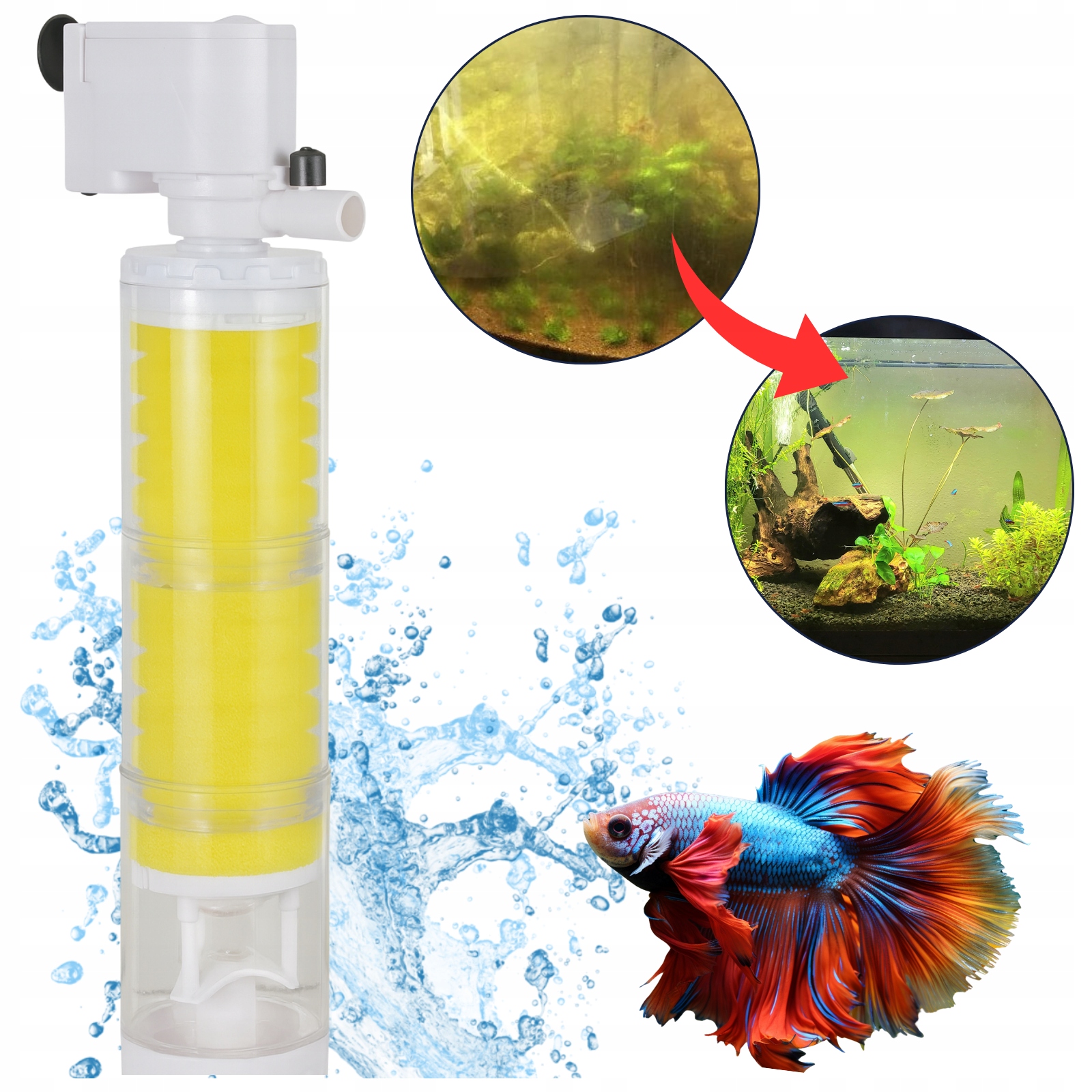Vnitřní Filtr Pro Akvárium Profesjonlany Houbový s rotorem 10W 600L/h