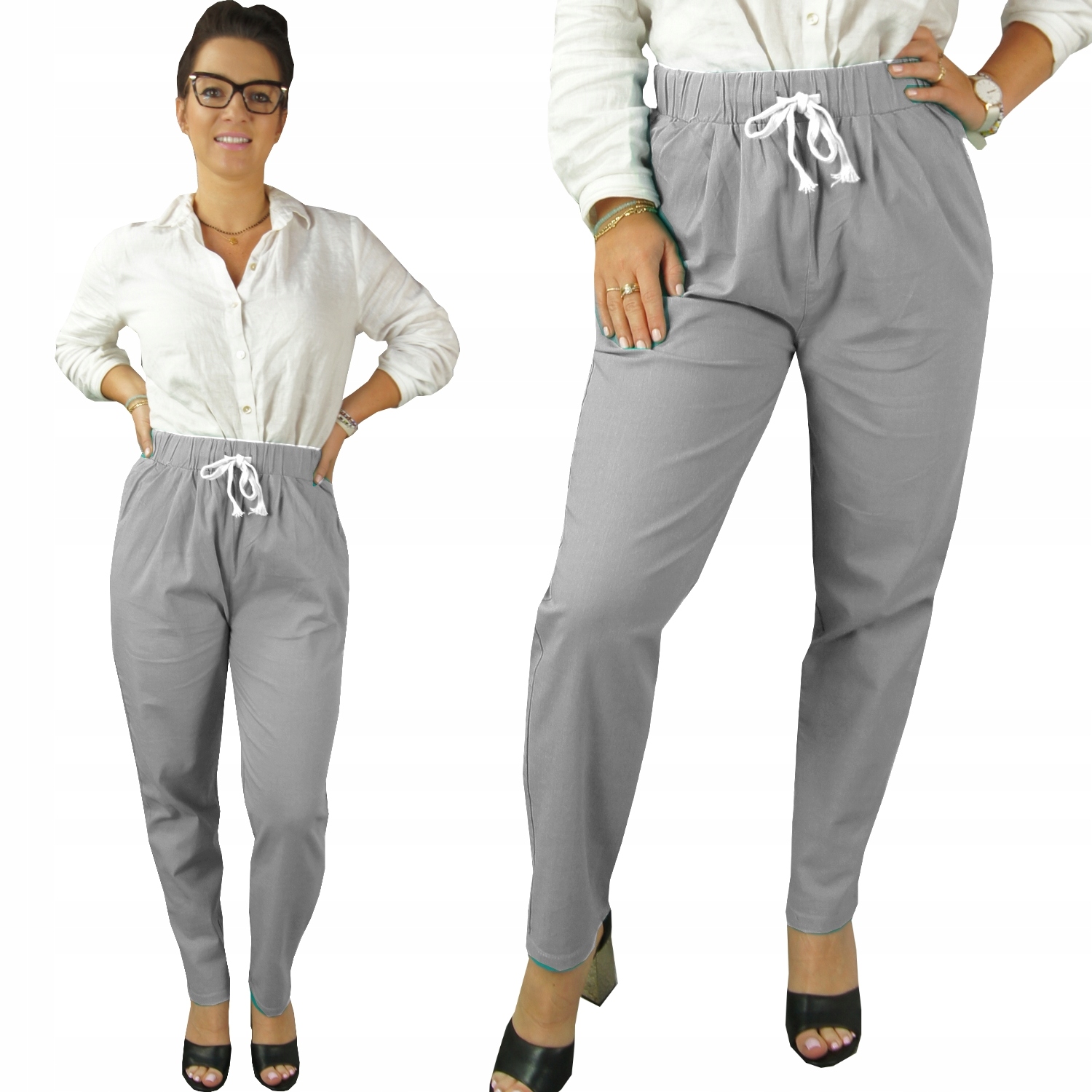 

Spodnie Wysoki Stan Luźne Bawełna ava, M/L