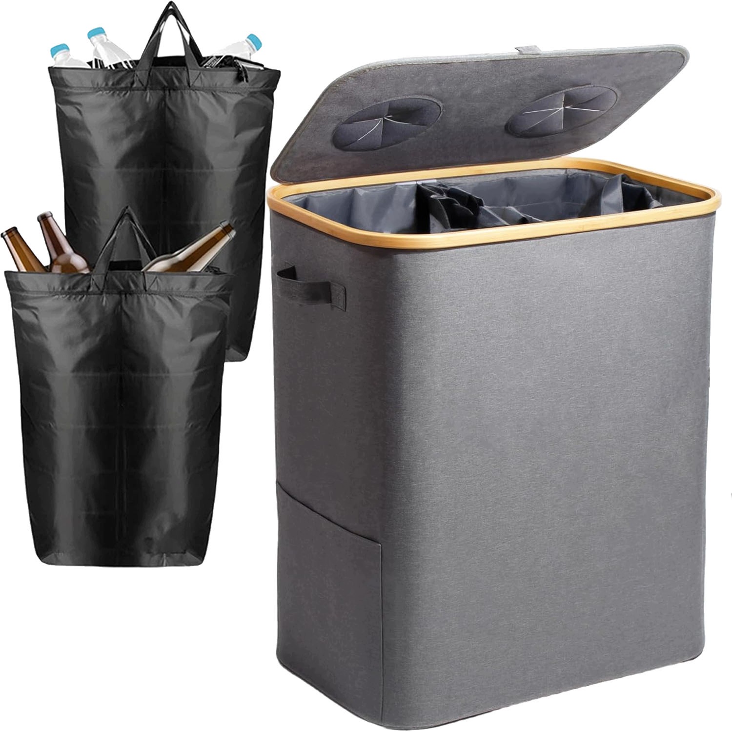 140L Nádoba Koš na lahve pro recyklaci s víkem a 2 sáčky, skládací