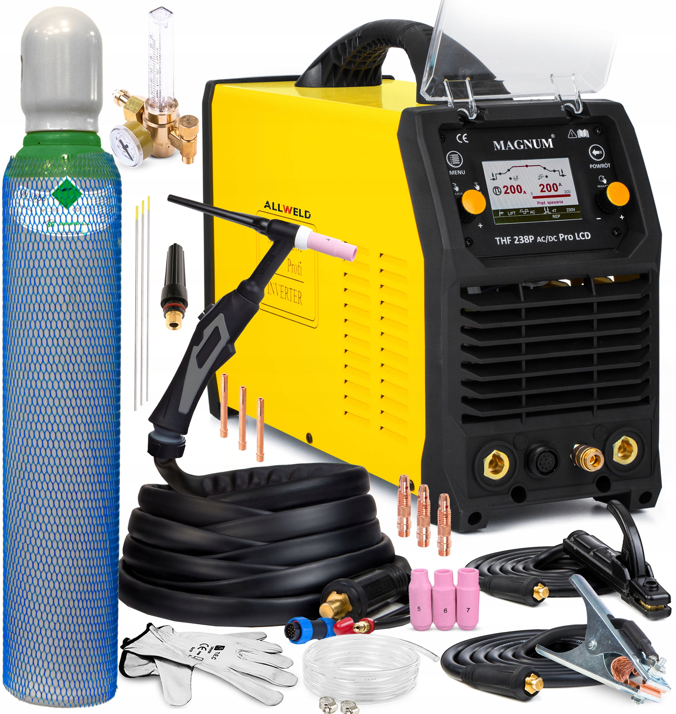 PÓŁAUTOMAT SPAWALNICZY MAGNUM THF 238 PRO LCD TIG AC/DC MMA PULS 5-200A HF