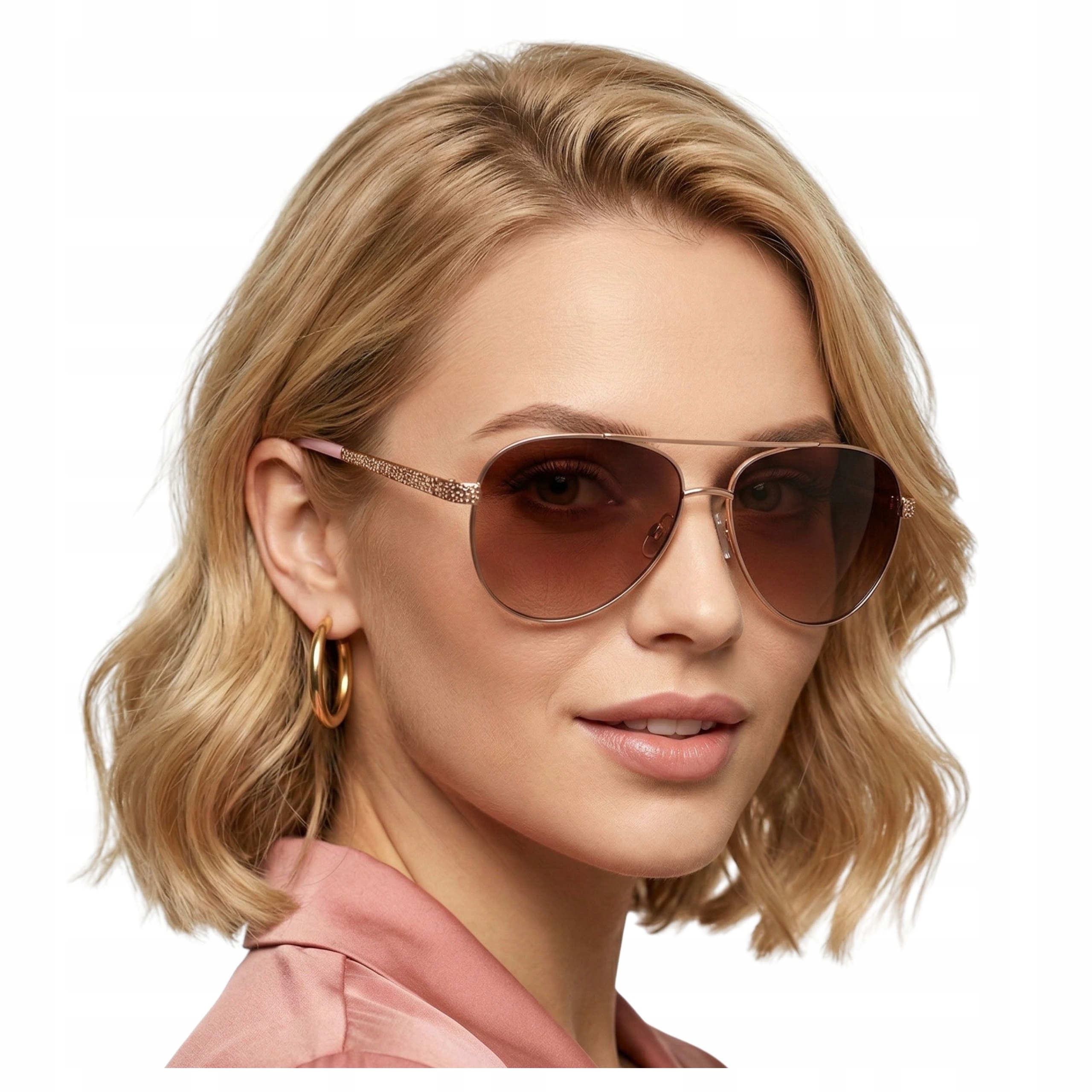 Okulary przeciwsłoneczne damskie z polaryzacją złote pilotki z etui Brilo