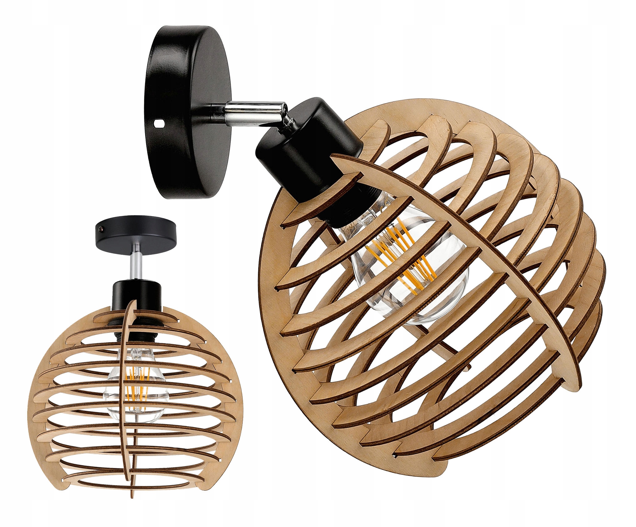 

Lampa kinkiet E27 ścienny ruch loft Drewno sfera 1