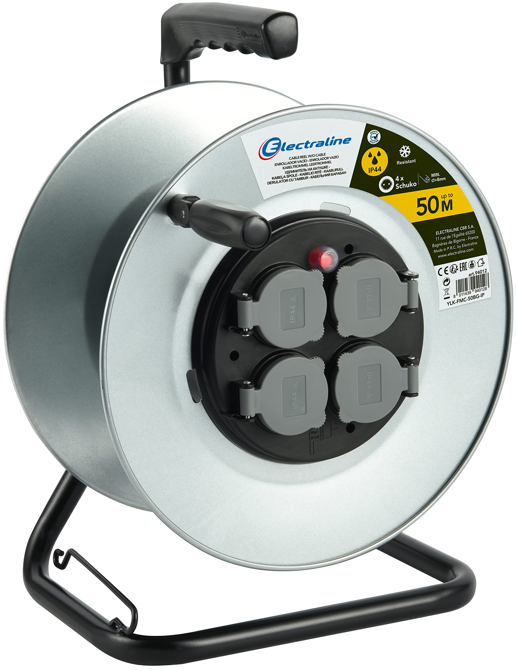 ELECTRALINE Metalowa Przenośna Rolka 4 Gniazda IP44 Bez Przewodu — miniatura 2