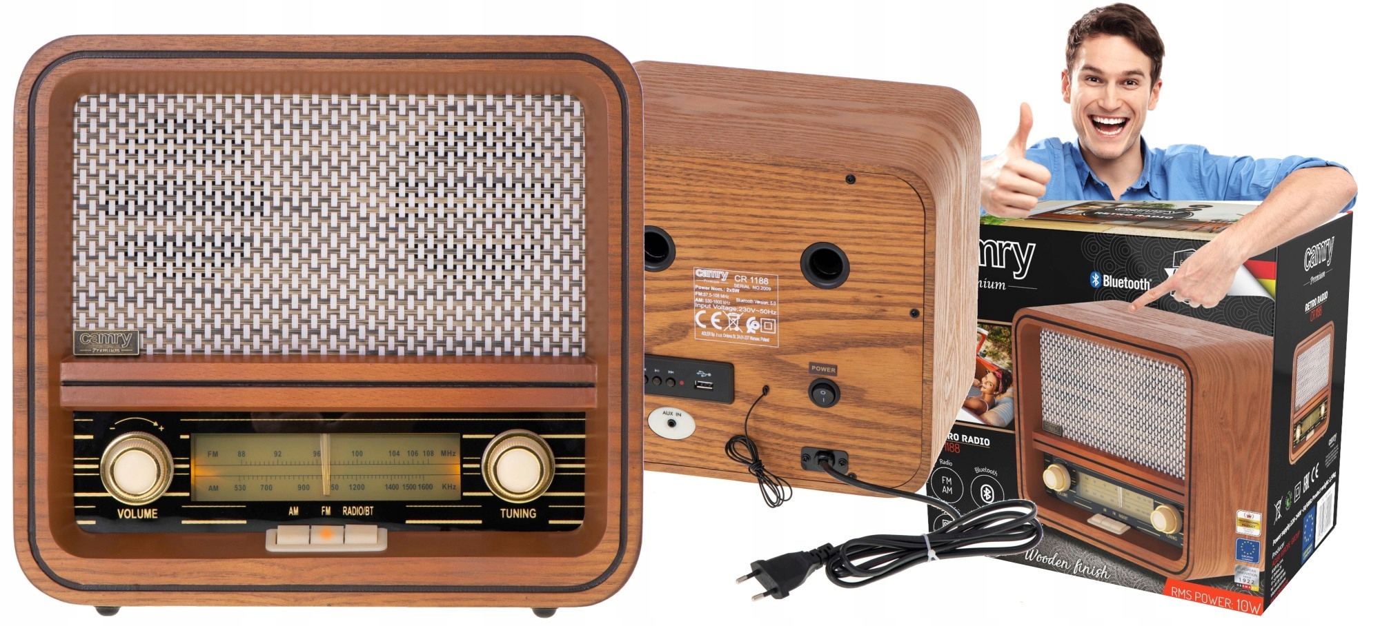 Retro kuchynské rádio Bluetooth Fm Am MP3 Usb Aux sieťové drevené