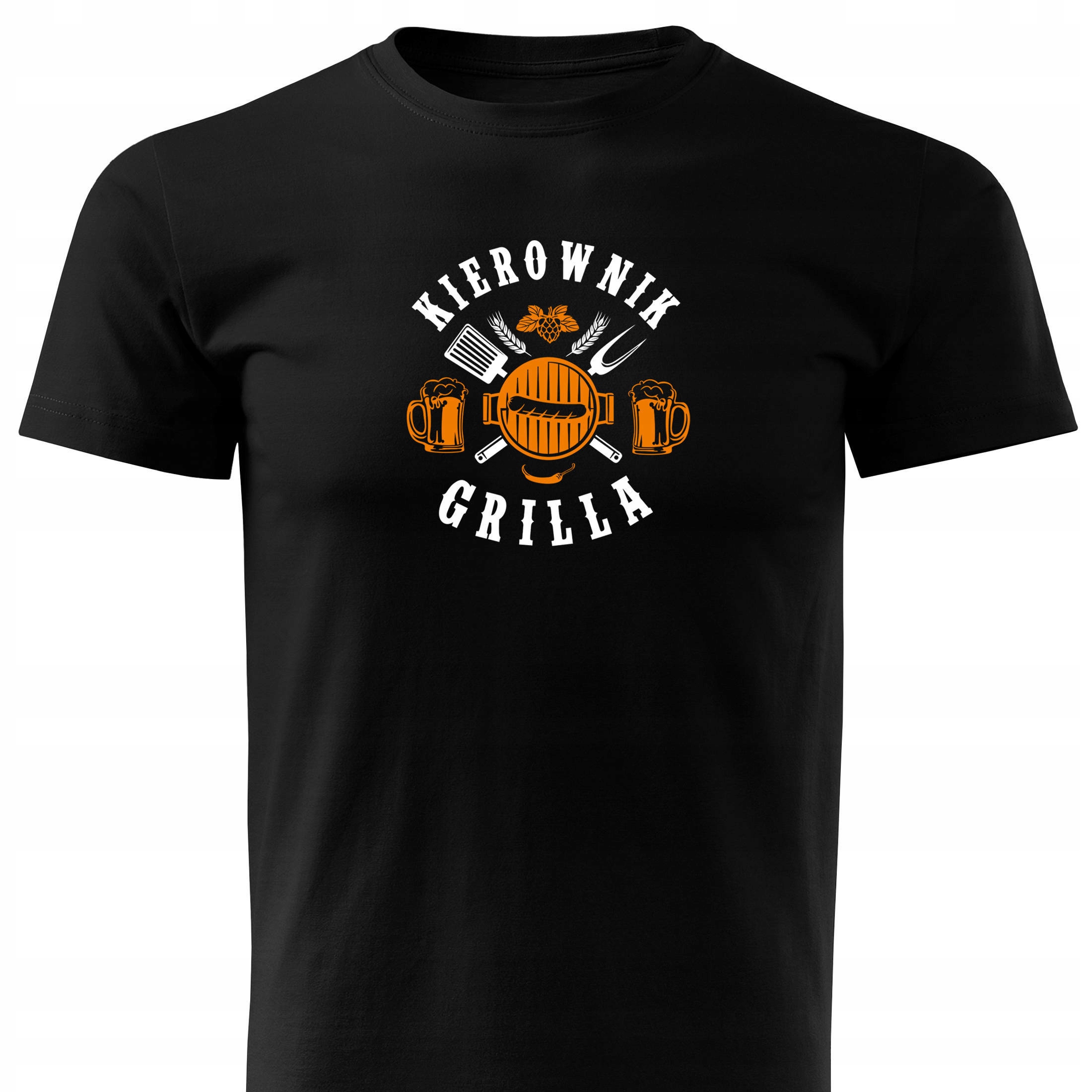 

Czarna koszulka T-shirt nadruk Kierownik Grilla