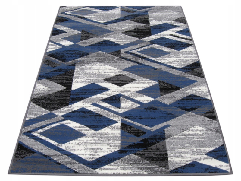 Dywan Nowoczesny Szaro Niebieski Geometryczny Romby 120x170 Bcf Belgijski